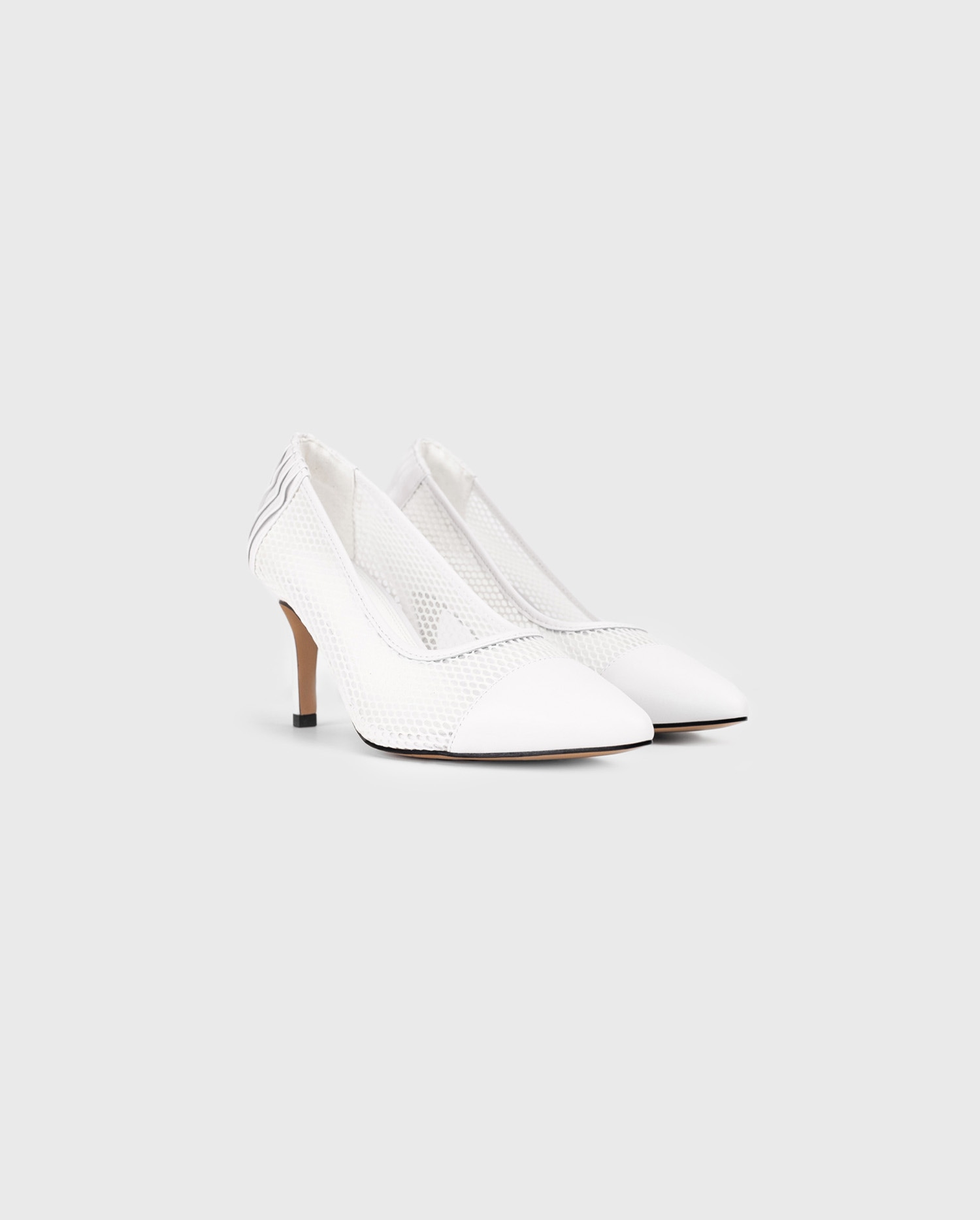 Discover the BASILIA White leather pump with mesh body and removable flowers from ANNE FONTAINE