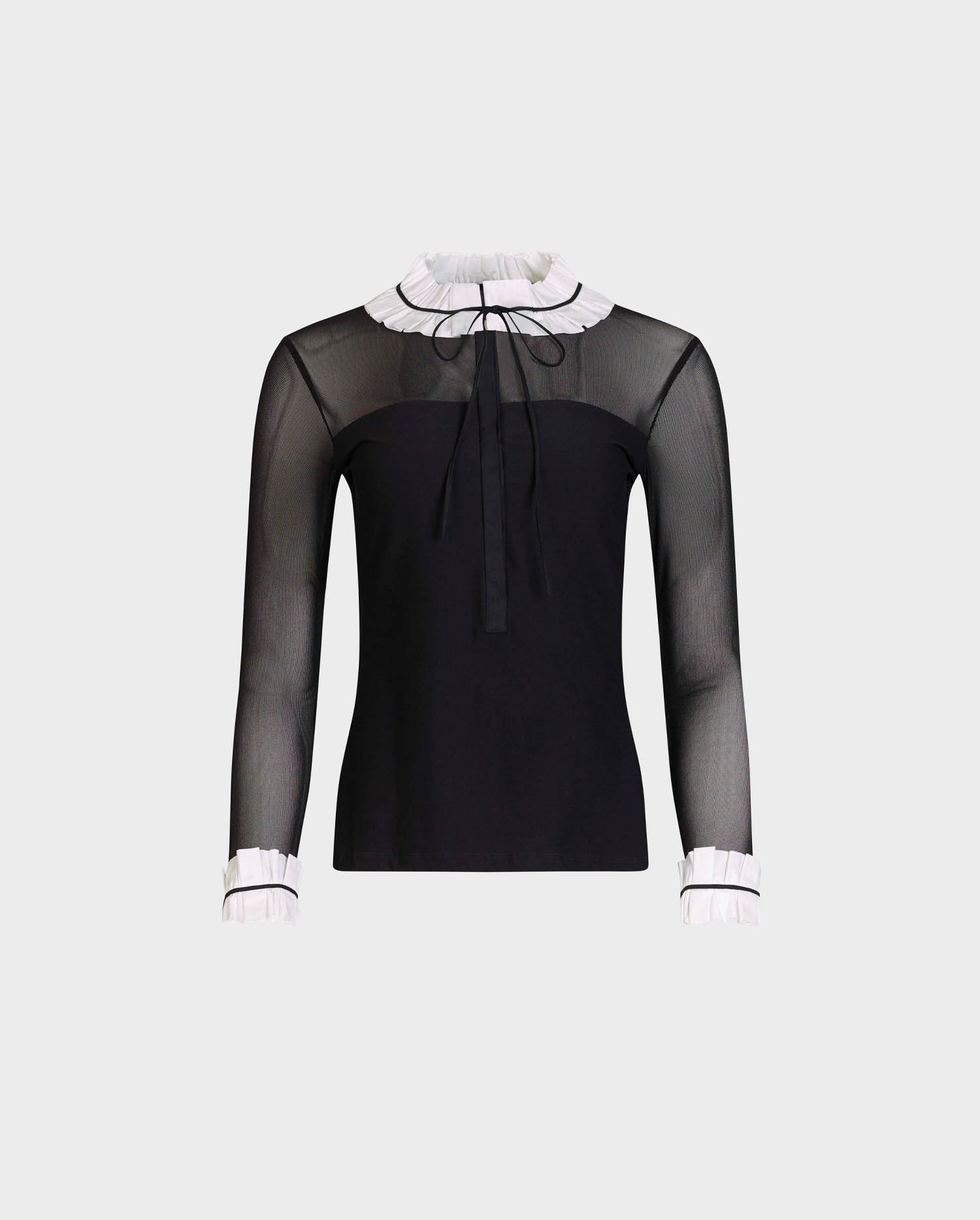 Discover The BEINECKE Black sheer pullover shirt with white poplin ruffle collar and cuffs from ANNE FONTAINE