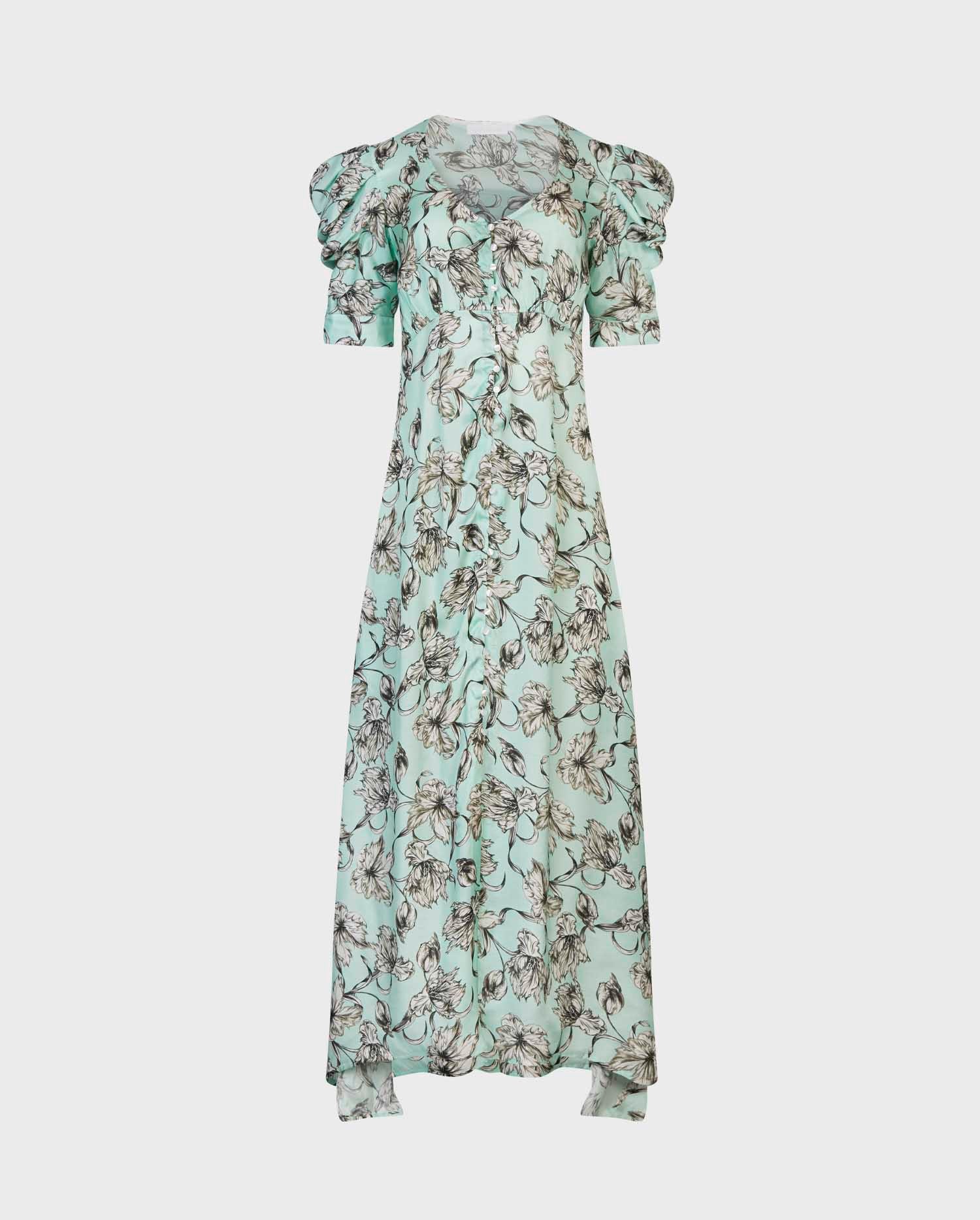 Discover the BIARRITZ Floral v-neck maxi dress with puff sleeves and center buttons from ANNE FONTAINE