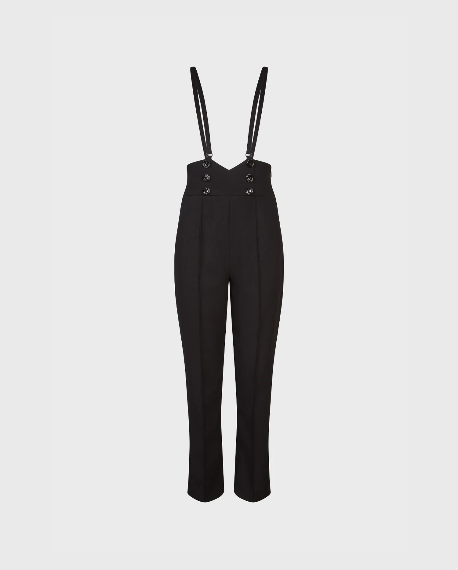 Discover The BLAKE Black suspender pant featuring cummerbund waist and button details from ANNE FONTAINE