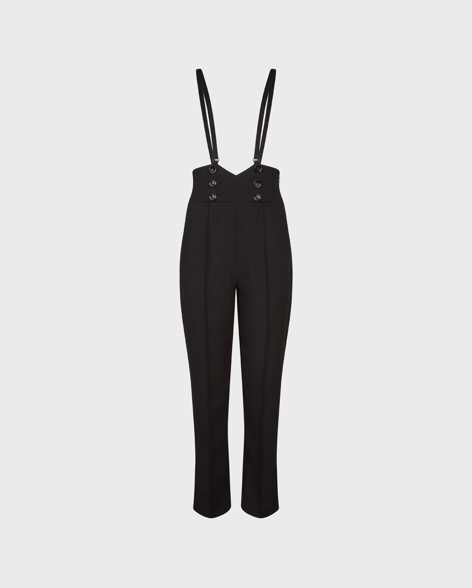 Discover The BLAKE Black suspender pant featuring cummerbund waist and button details from ANNE FONTAINE