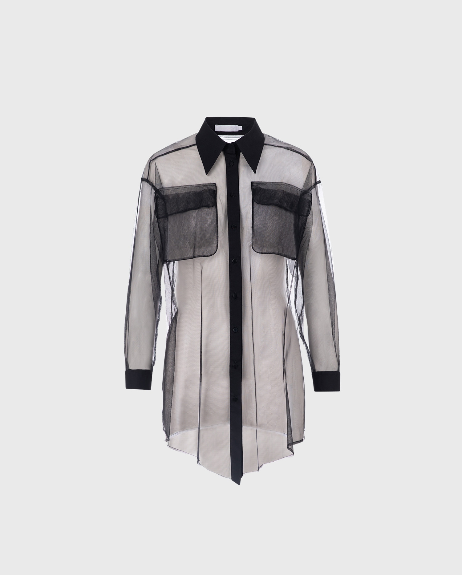 Discover the BRASILIA Sheer Black Oversized Shirt With Front Flap Pockets from ANNE FONTAINE