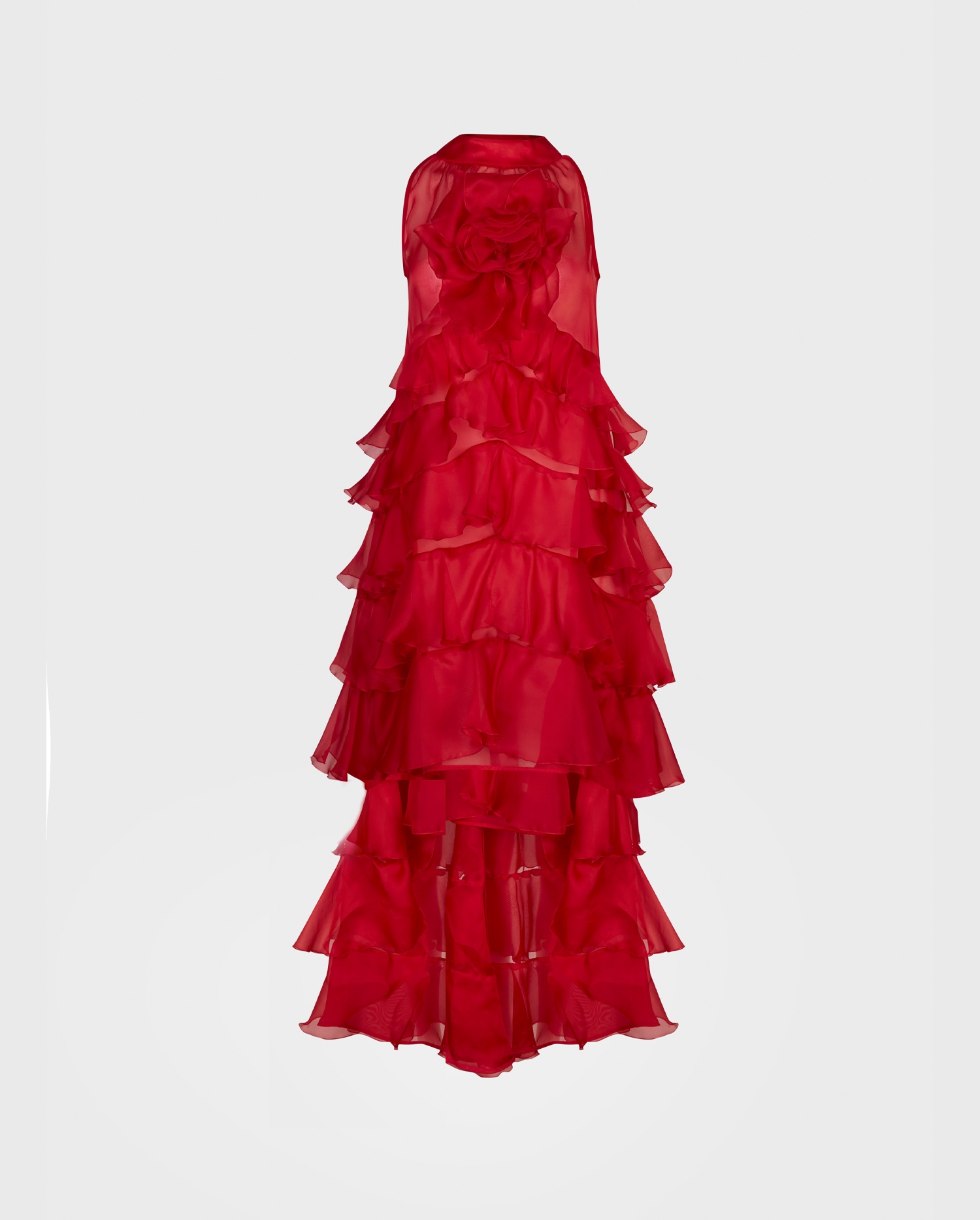 Discover the CHERYL Long red high-low silk organza dress with frills from ANNE FONTAINE