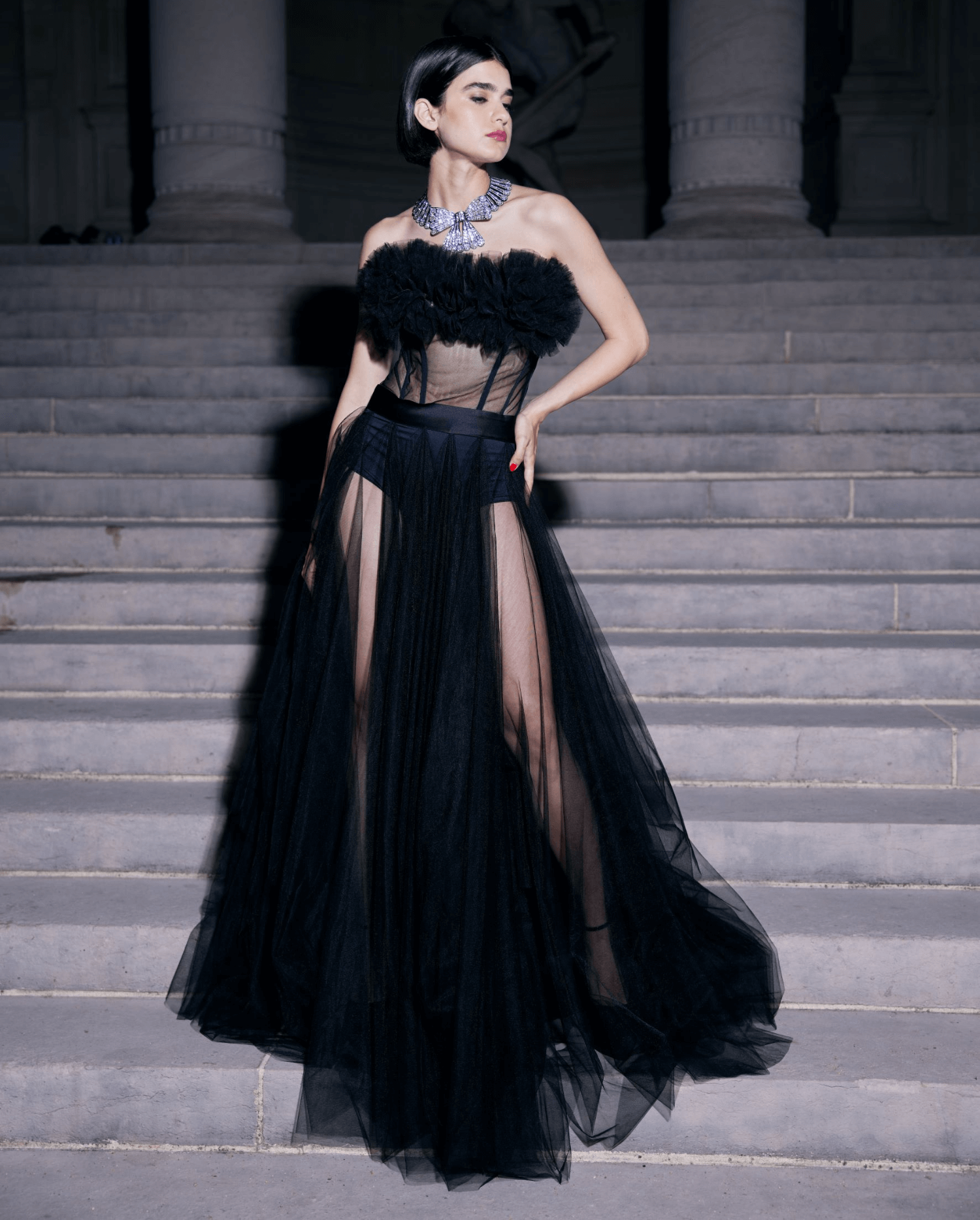 Discover the SIECLE Long strapless satin and tulle dress from ANNE FONTAINE