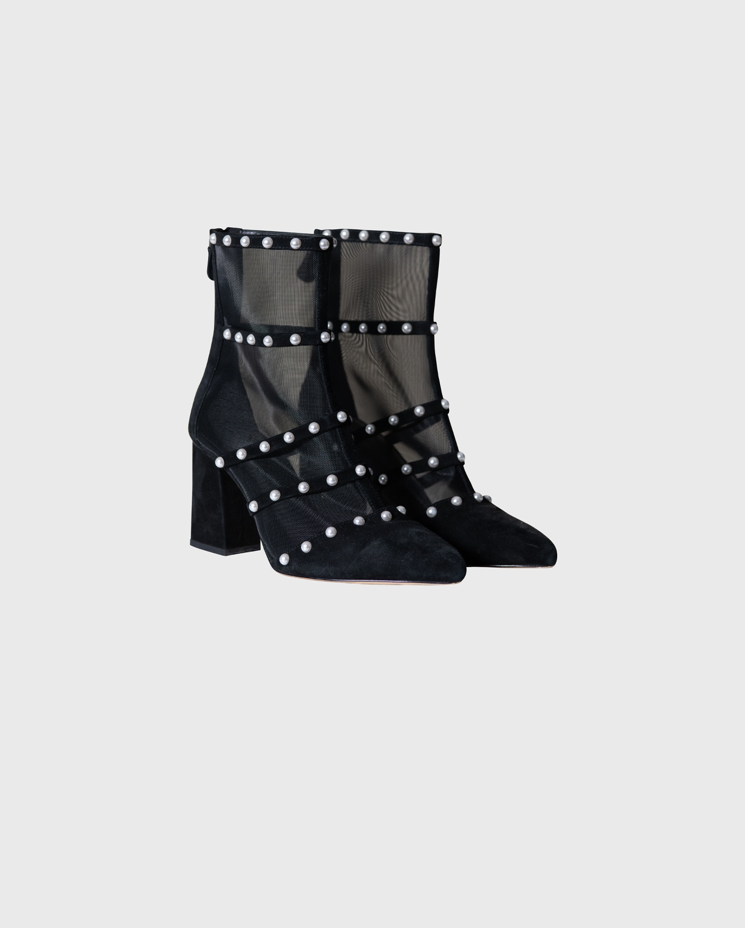 Discover The DECIBEL Sheer black mesh boots with block heel from ANNE FONTAINE