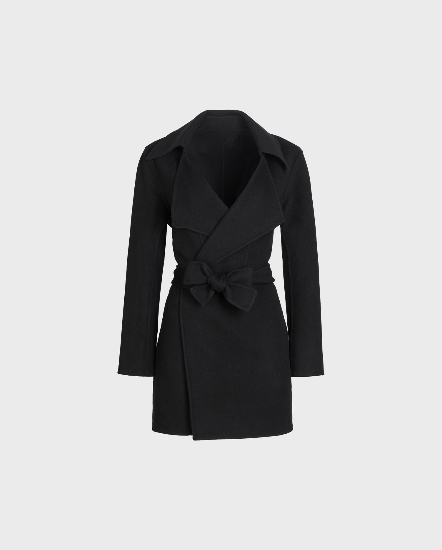 Disocver the DELACROIX Black belted open wool blend coat with large notched lapel from ANNE FONTAINE