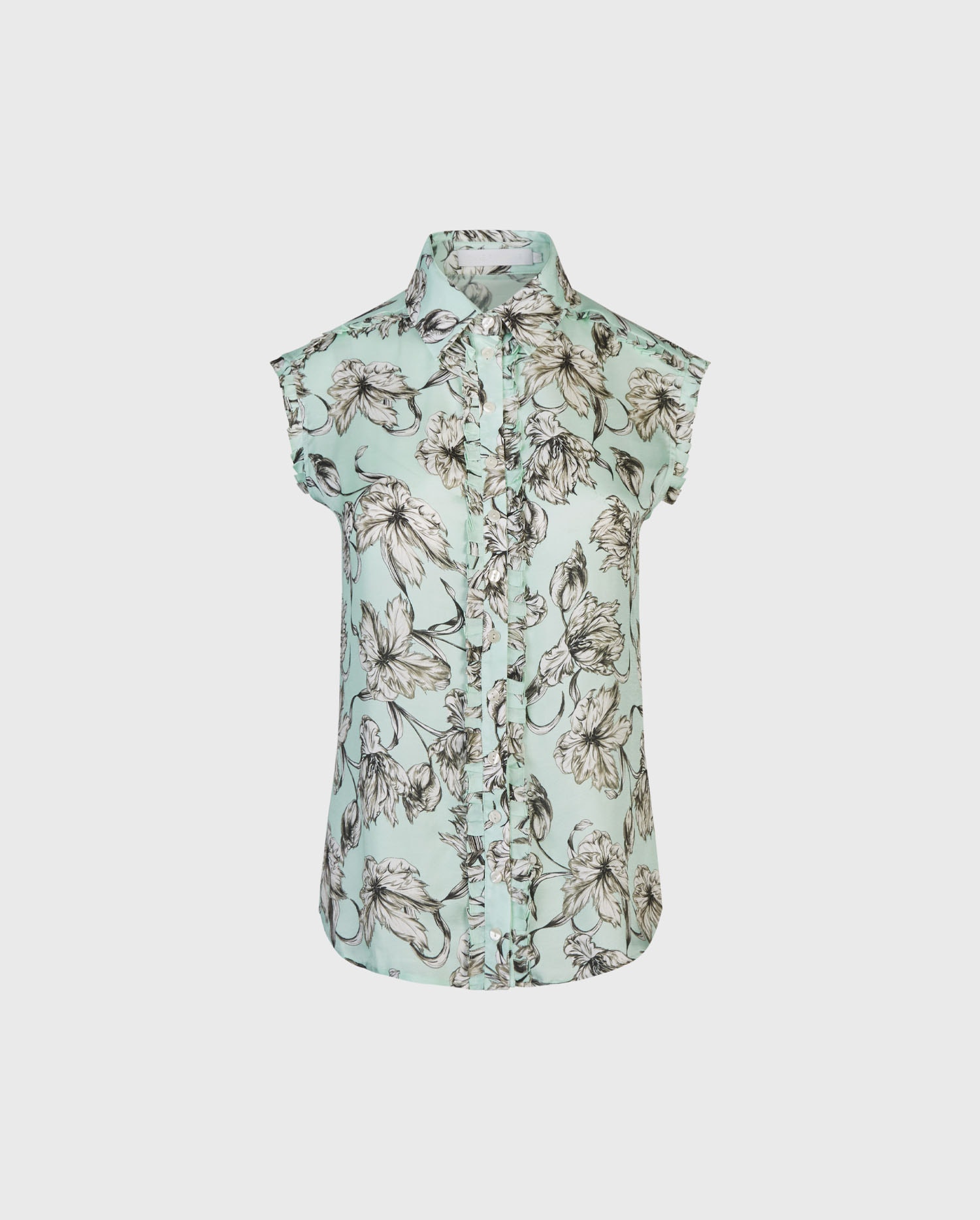 Discover the ENEKO Mint colored sleeveless ruffle trimmed floral shirt  from ANNE FONTAINE