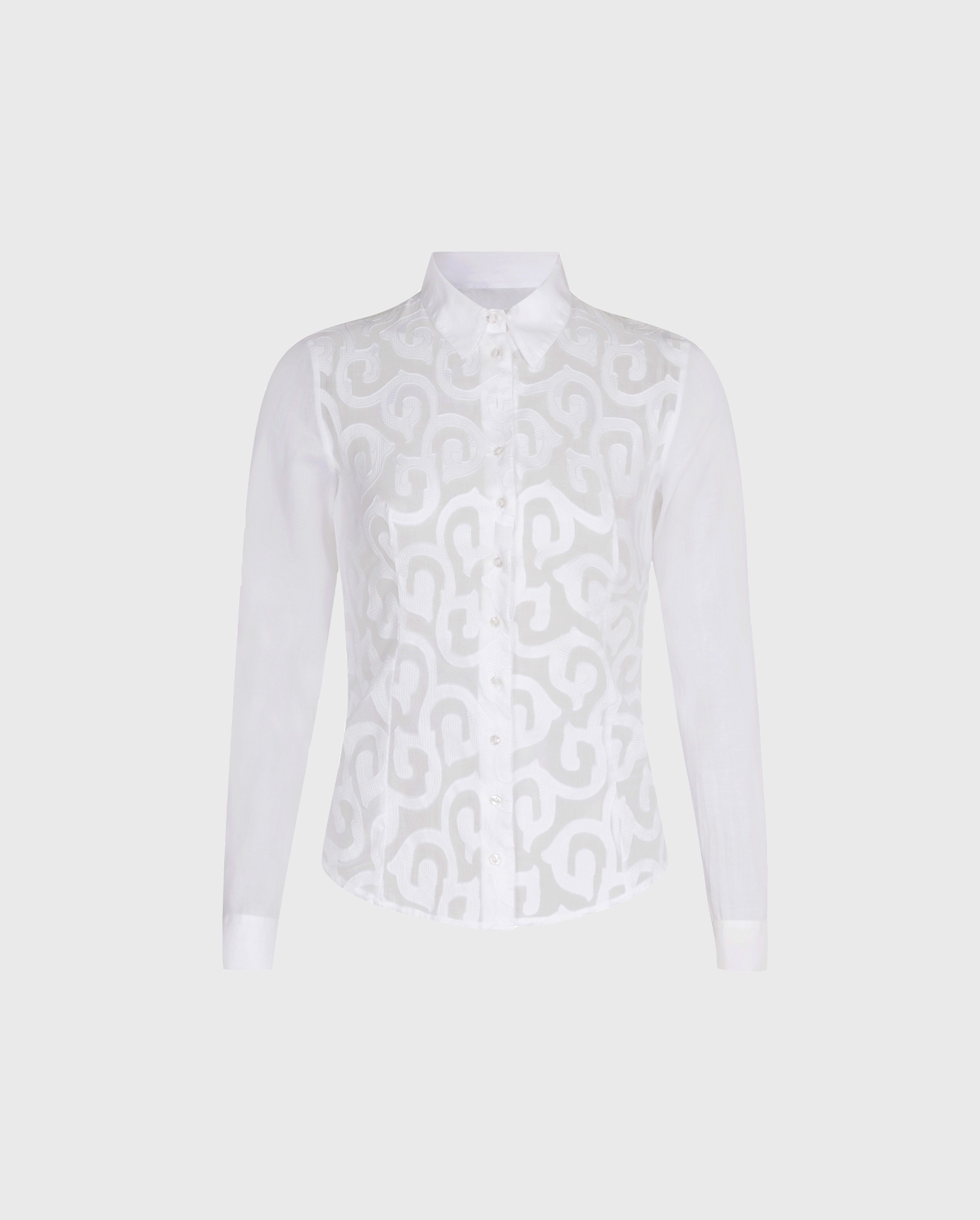 Discover the ERMINE White cotton stretch shirt with arabesque design from ANNE FONTAINE