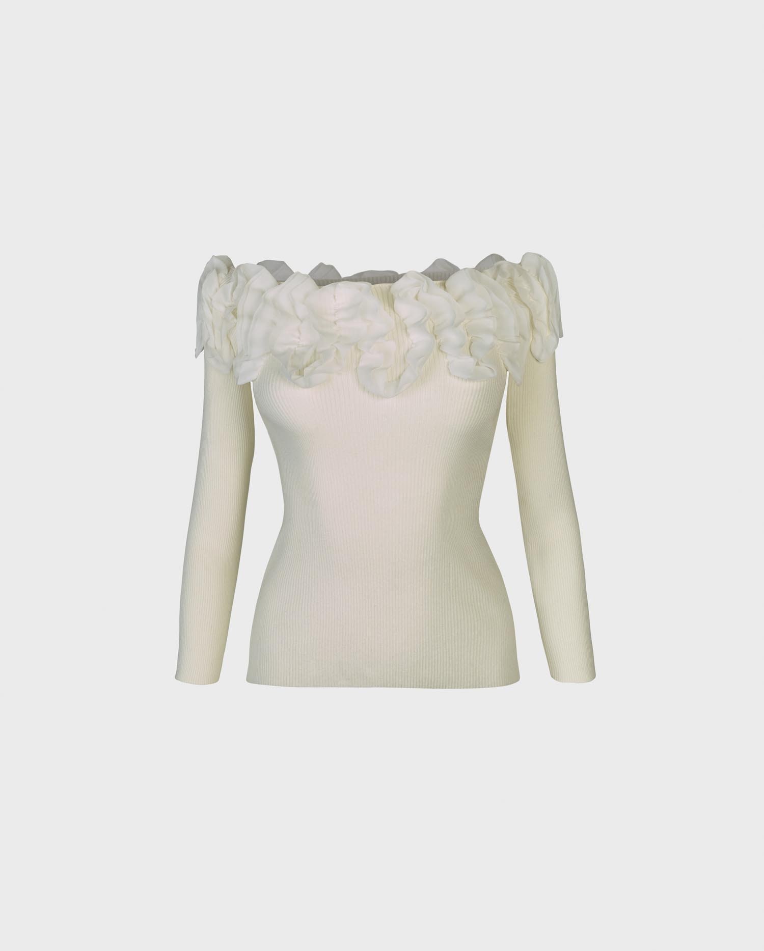 Discover The FEDA 3/4 sleeve pullover knit with ruffles from ANNE FONTAIN