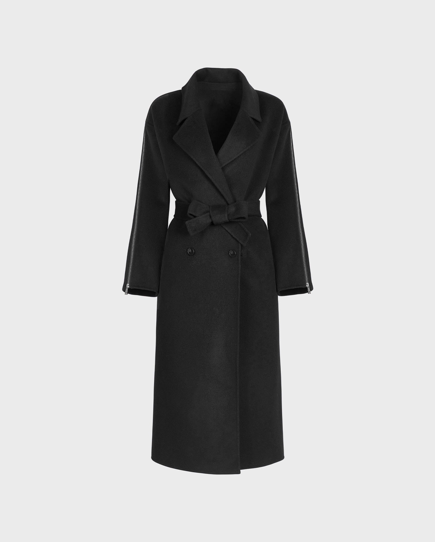 DIscOver the GALLERY Long double breasted wool coat with zipper sleeves and tie-waist belt from ANNE FONTAINE