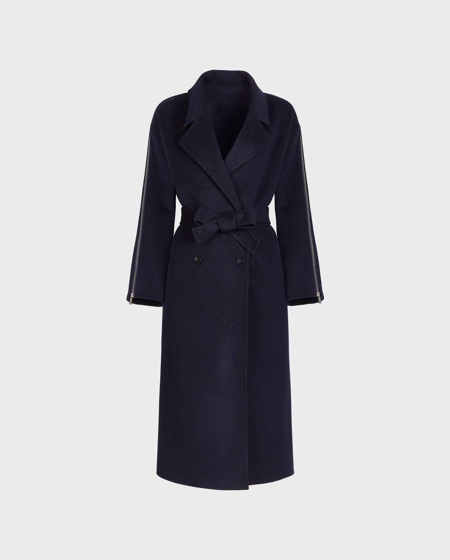 Discover The GALLERY Long double breasted wool coat with zipper sleeves and tie-waist belt from ANNE FONTAINE