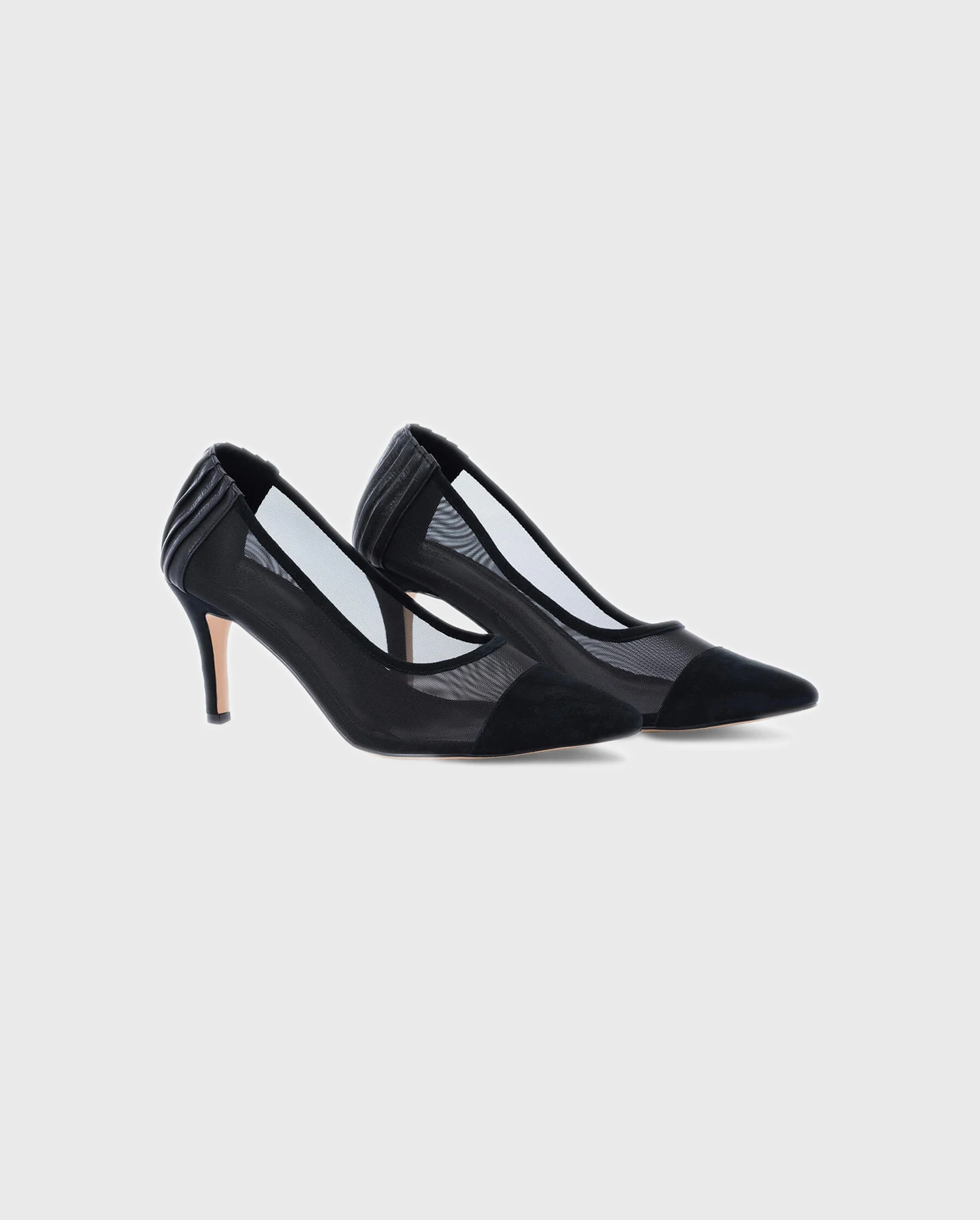 Discover the GISELLA Black pump with mesh body and removable flower from ANNE FONTAINE