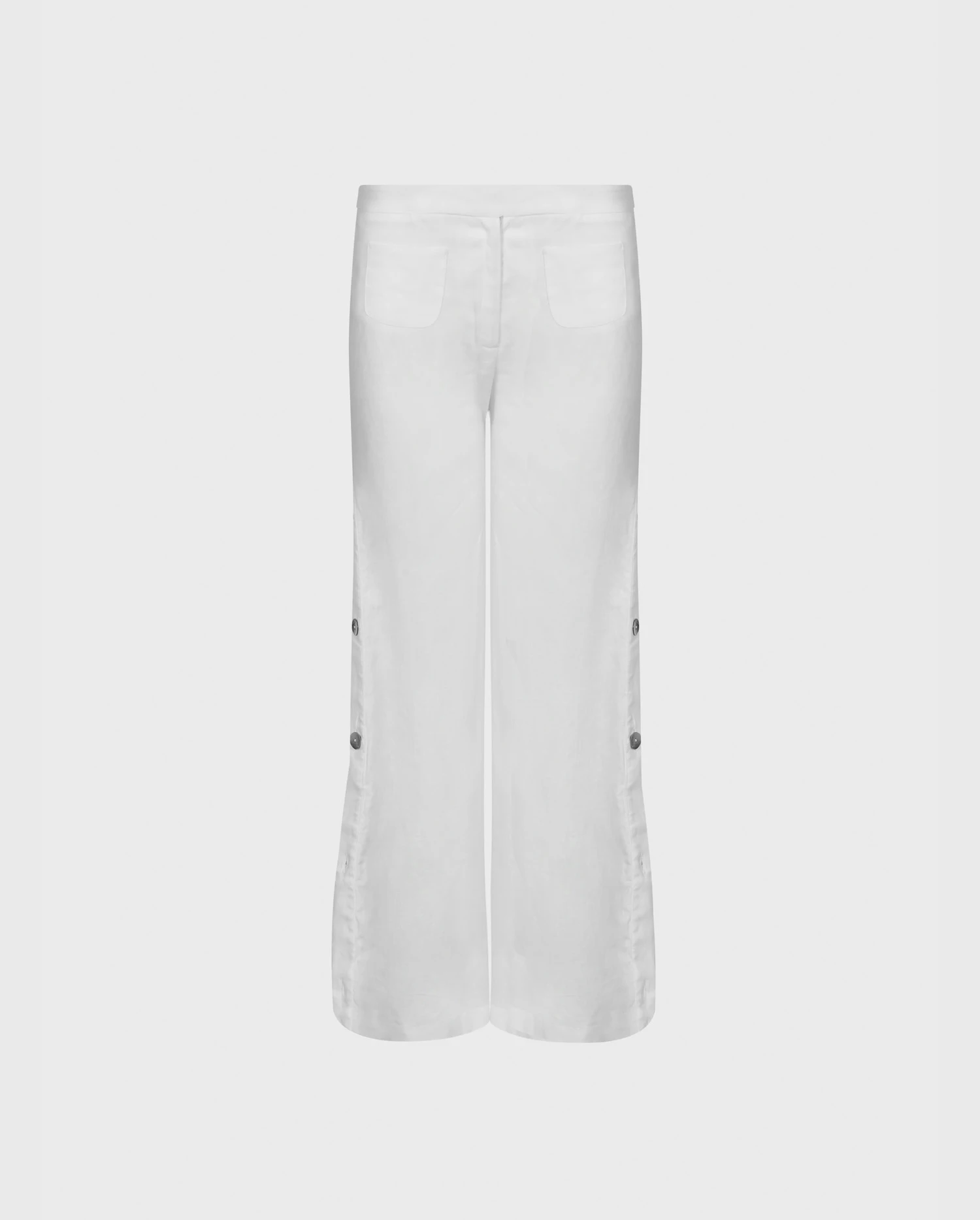 Discover the wide leg ILARGI pants in white with snap buttons from ANNE FONTAINE