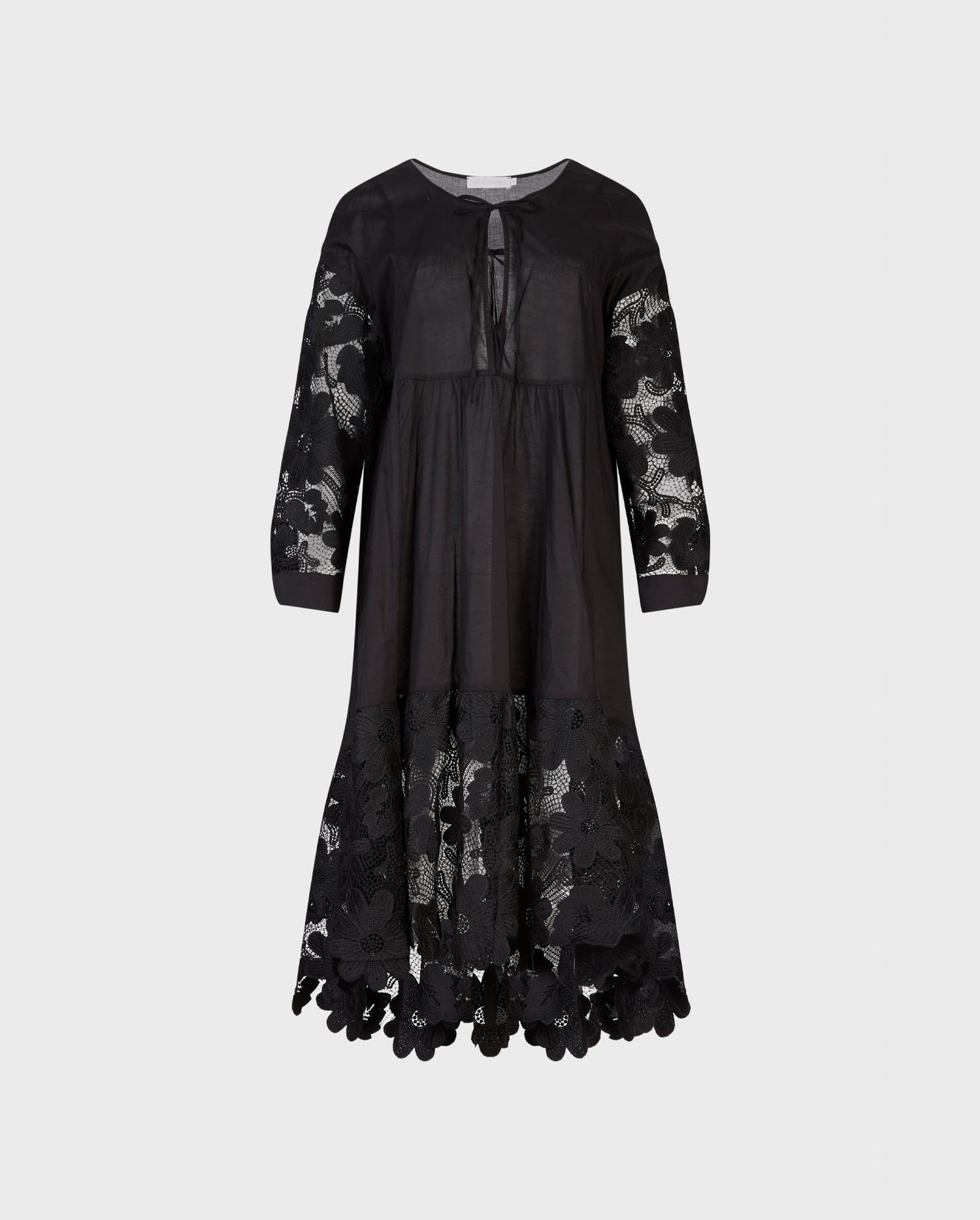 Discover the KARIA Black Long Sleeve Oversized Lace Detail Dress from ANNE FONTAINE