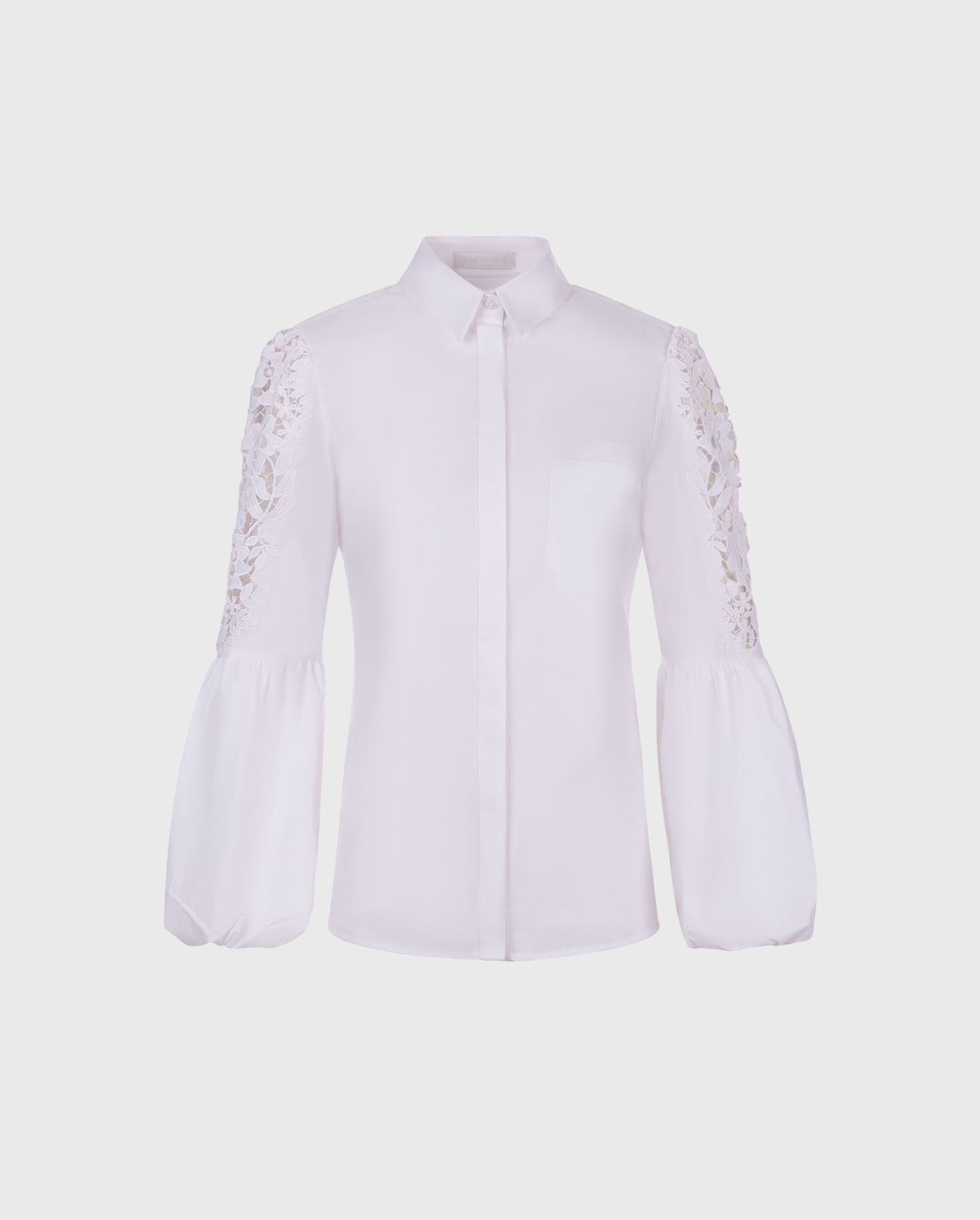 Discover The LAORA White balloon sleeve shirt with intricate floral embroidery from ANNE FONTAINE