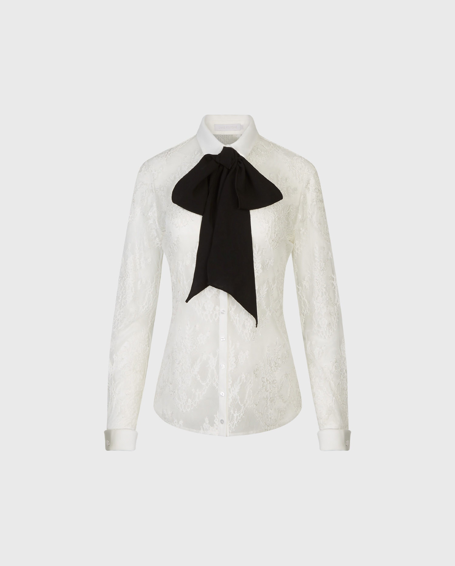 Discover the LEONE White floral lace shirt with a removable black crepe neck tie from ANNE FONTAINE