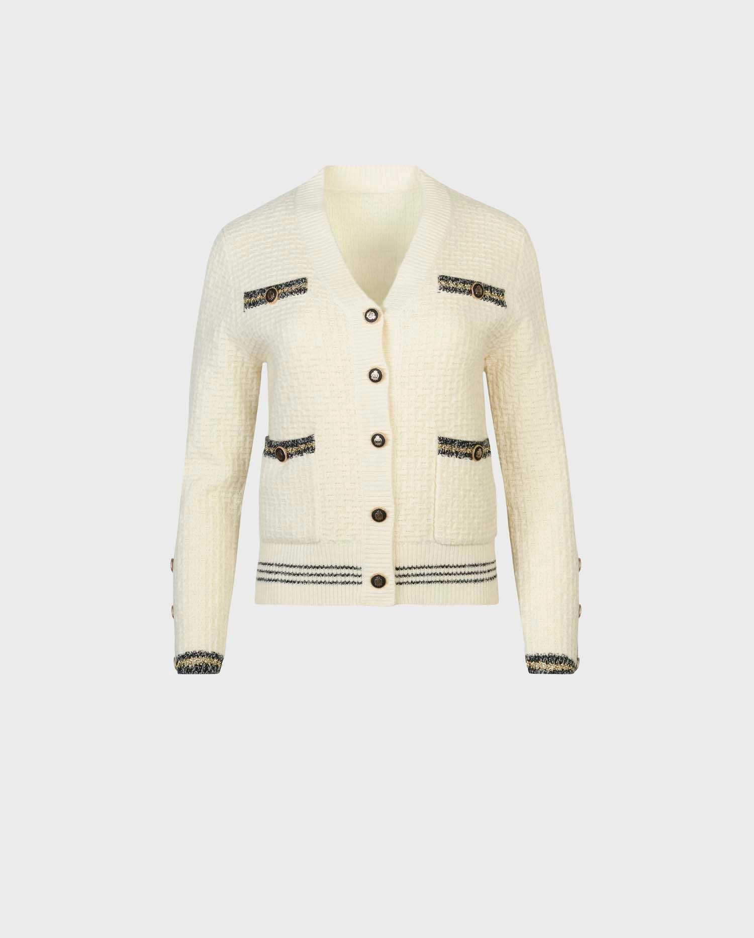 Discover The LETTRES Cashmere blend white cardigan with ornate buttons from ANNE FONTAINE