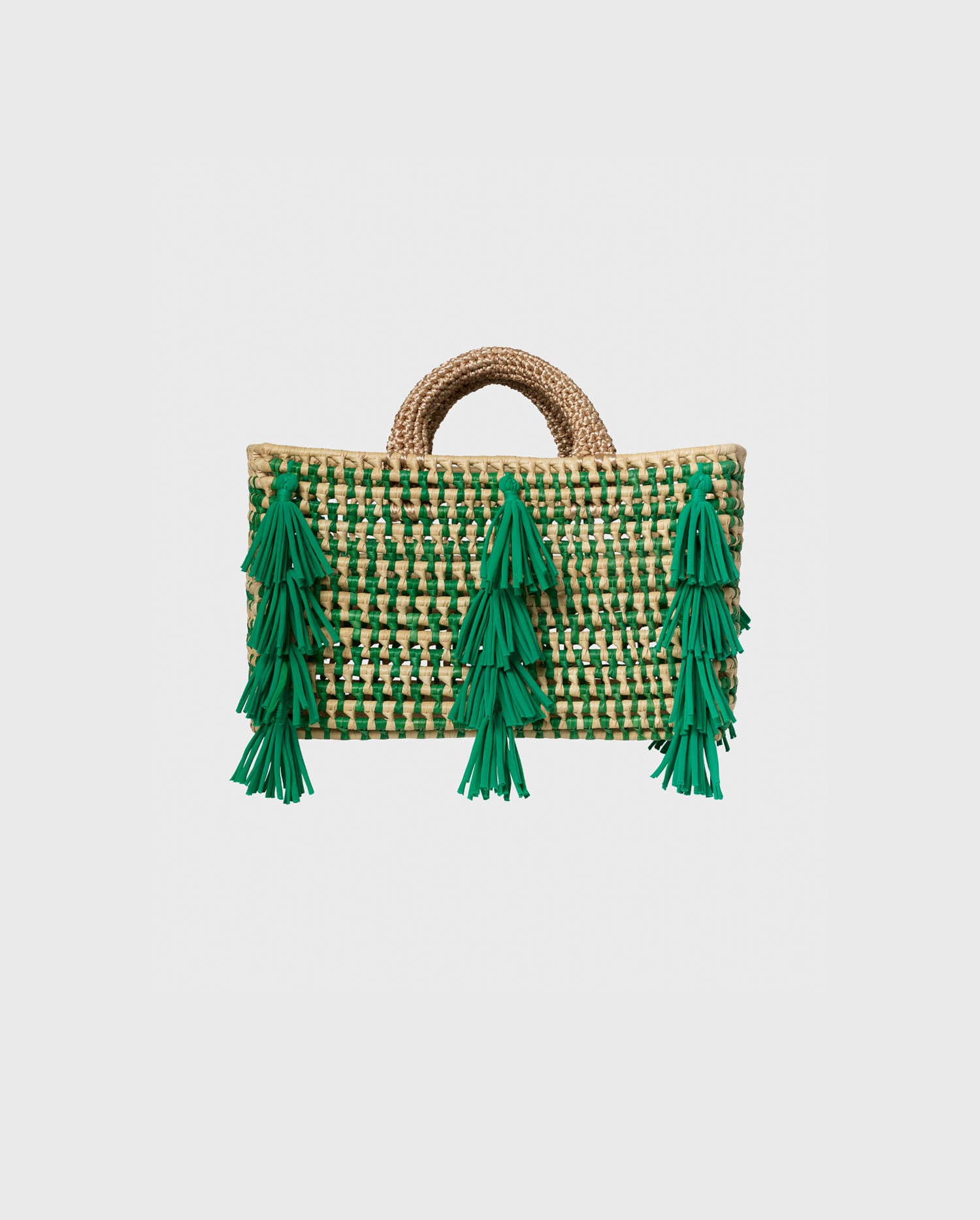 Discover The LOREA Natural and Green Straw Handbag Trimmed With Green Tassels From ANNE FONTAINE