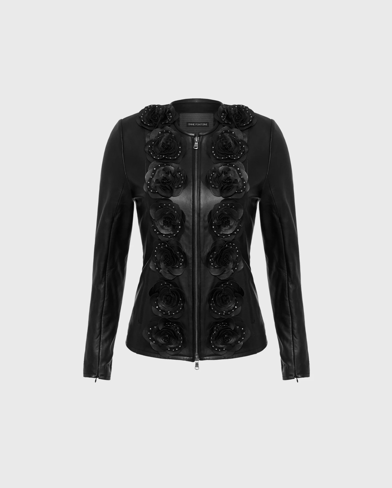 Discover the LORYNA Black Leather Jacket With Front Flowers from ANNE FONTAINE