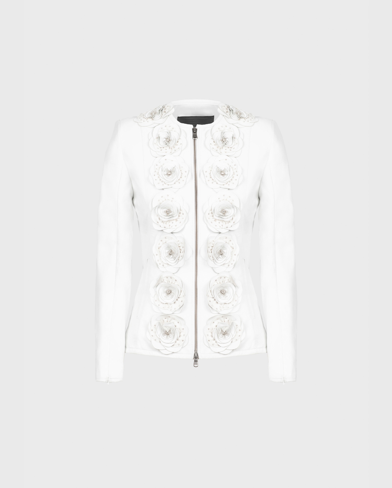 Discover the LORYNA white leather jacket with front flowers from ANNE FONTAINE