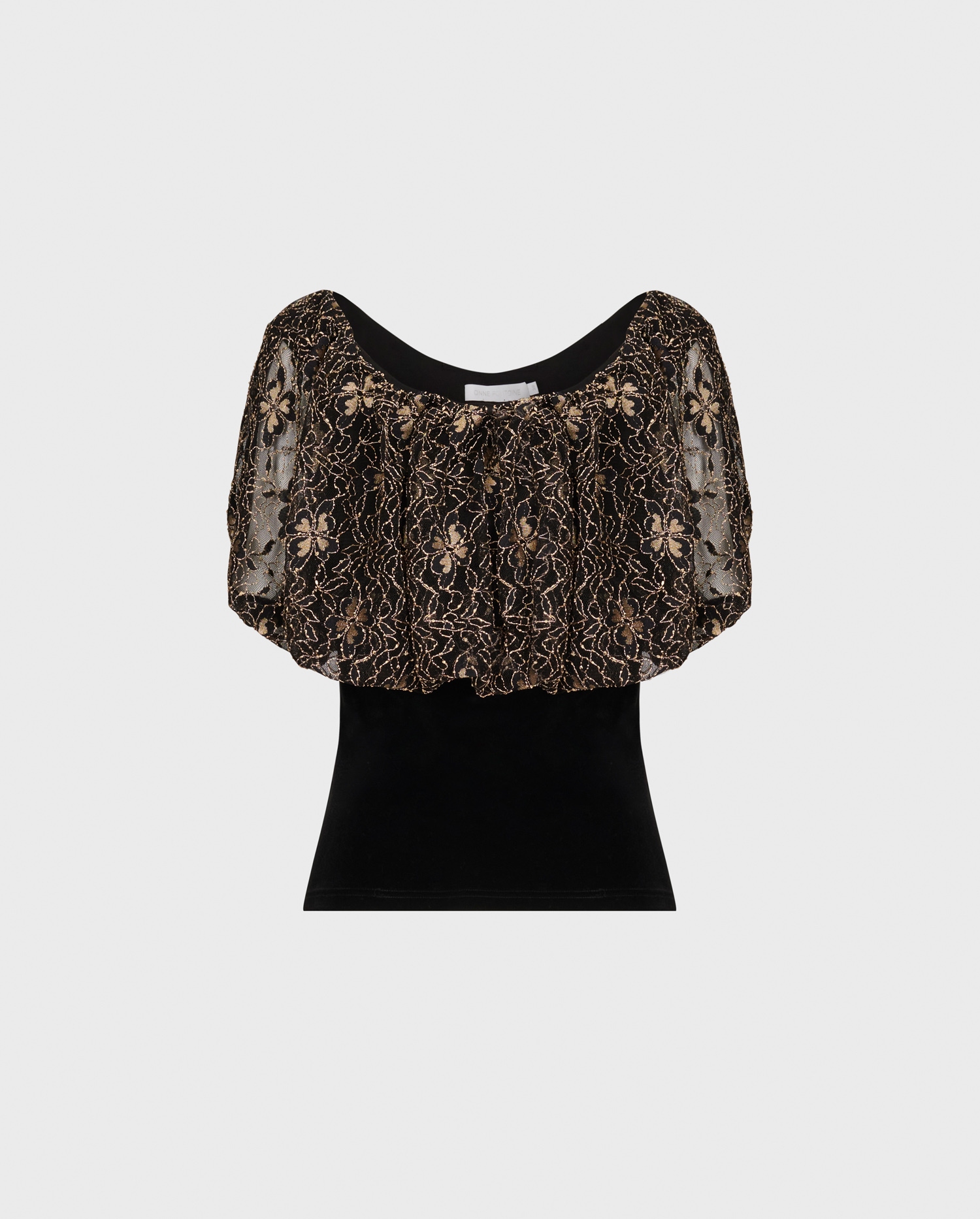 Discover The LYRE Black top with black and gold lace overlay from ANNE FONTAINE