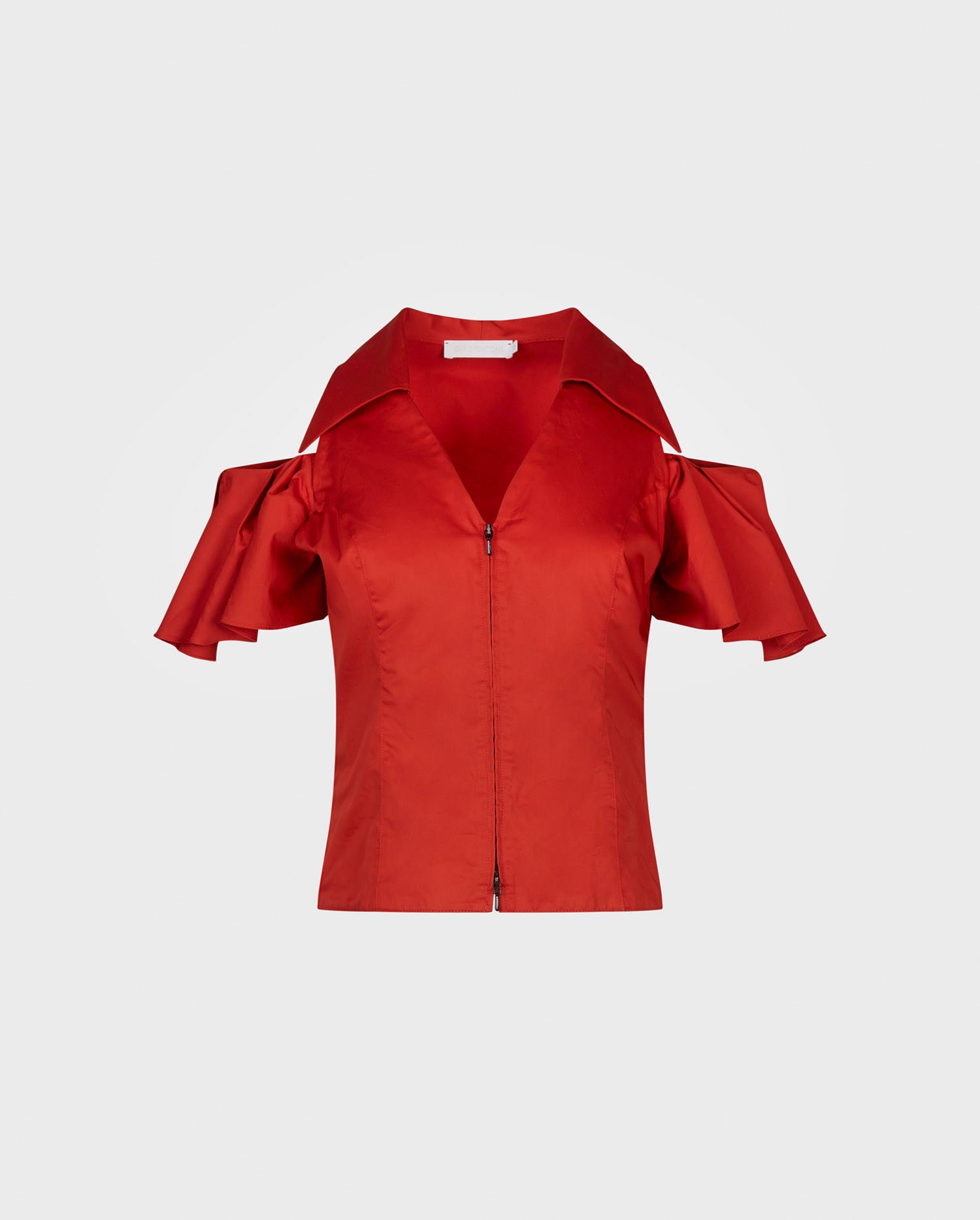 Discover the MARI Terracotta zip front top with removeable ruffle sleeves from ANNE FONTAINE