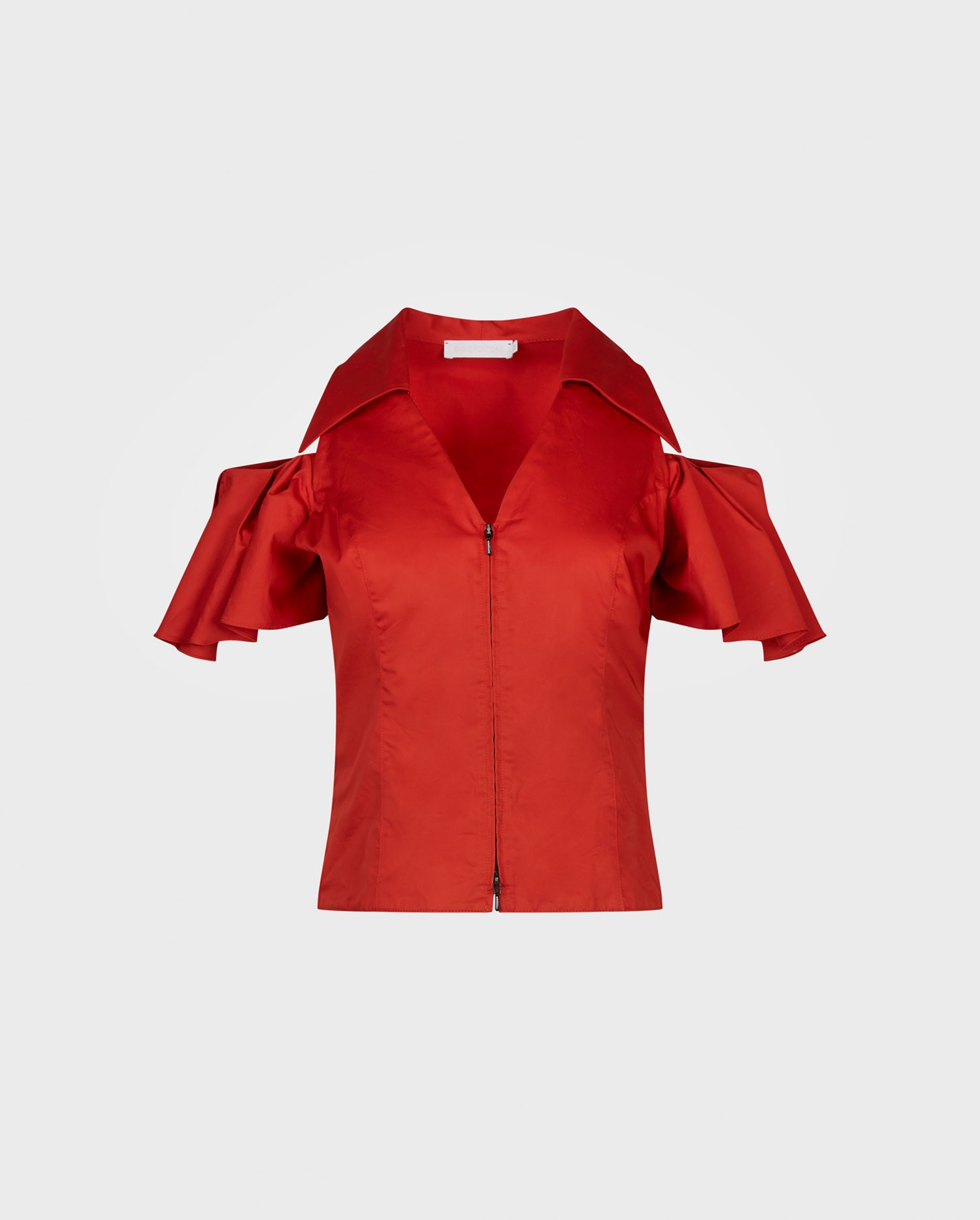 Discover the MARI Terracotta zip front top with removeable ruffle sleeves from ANNE FONTAINE