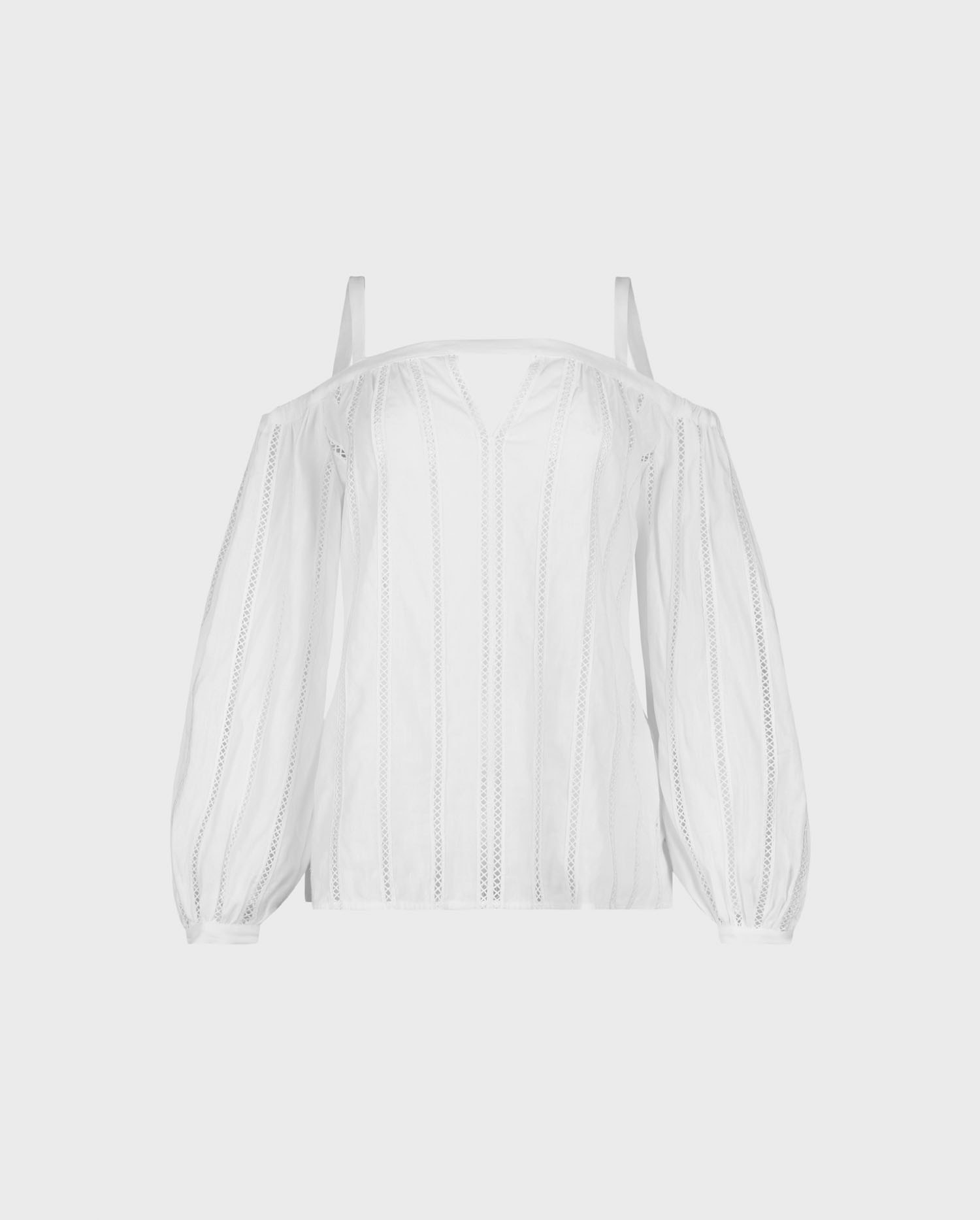 White Linen off the Shoulder Lattice Embroidery Top