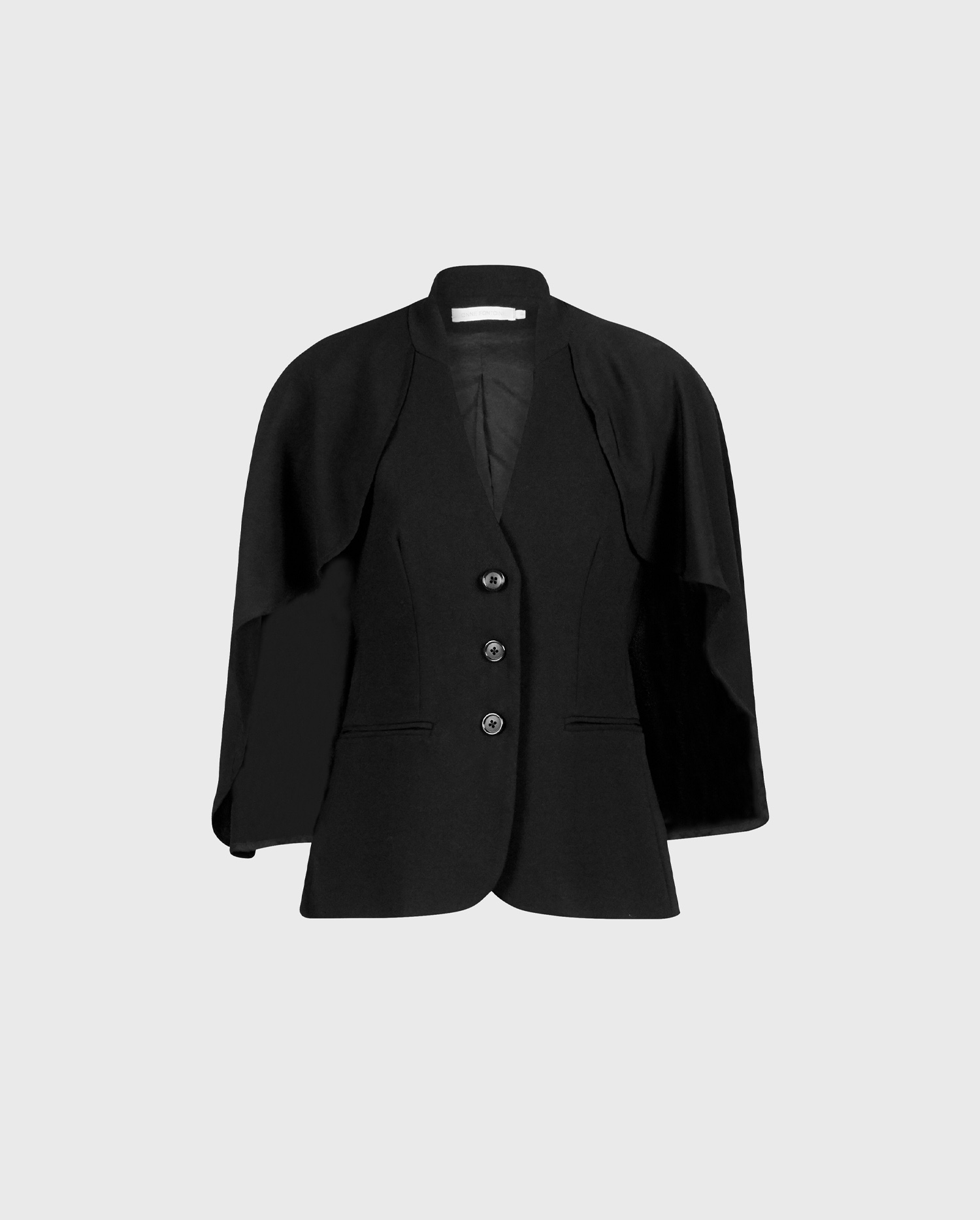 Discover The MYLIANE ¾ Sleeve Crepe Black Jacket With a Flowing Cape from ANNE FONTAINE