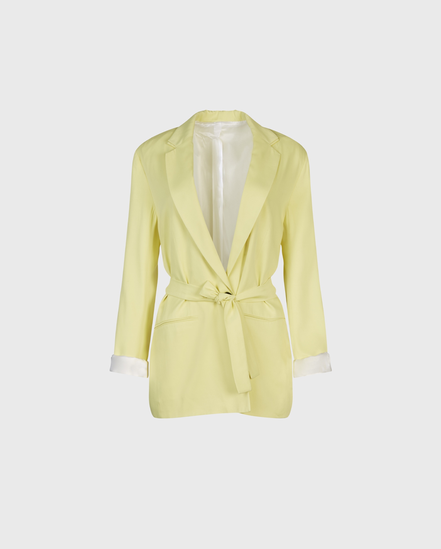 Discover The NAHI Yellow blazer jacket belted oversized with Long sleeves