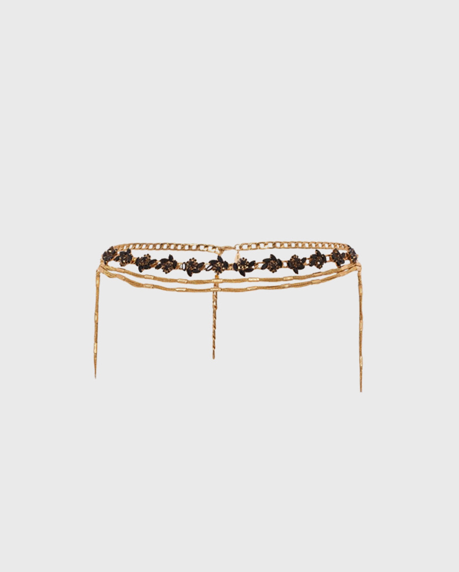 Discover the NIGHTY Triple chain gold belt with black flowers from ANNE FONTAINE