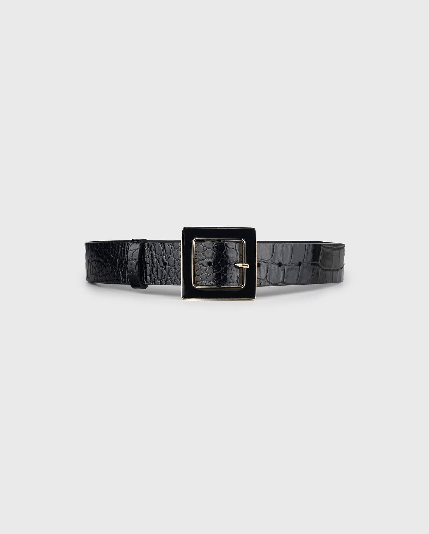 Disocver The NORTH-MM Croc-embossed leather belt in a glossy black from ANNE FONTAINE