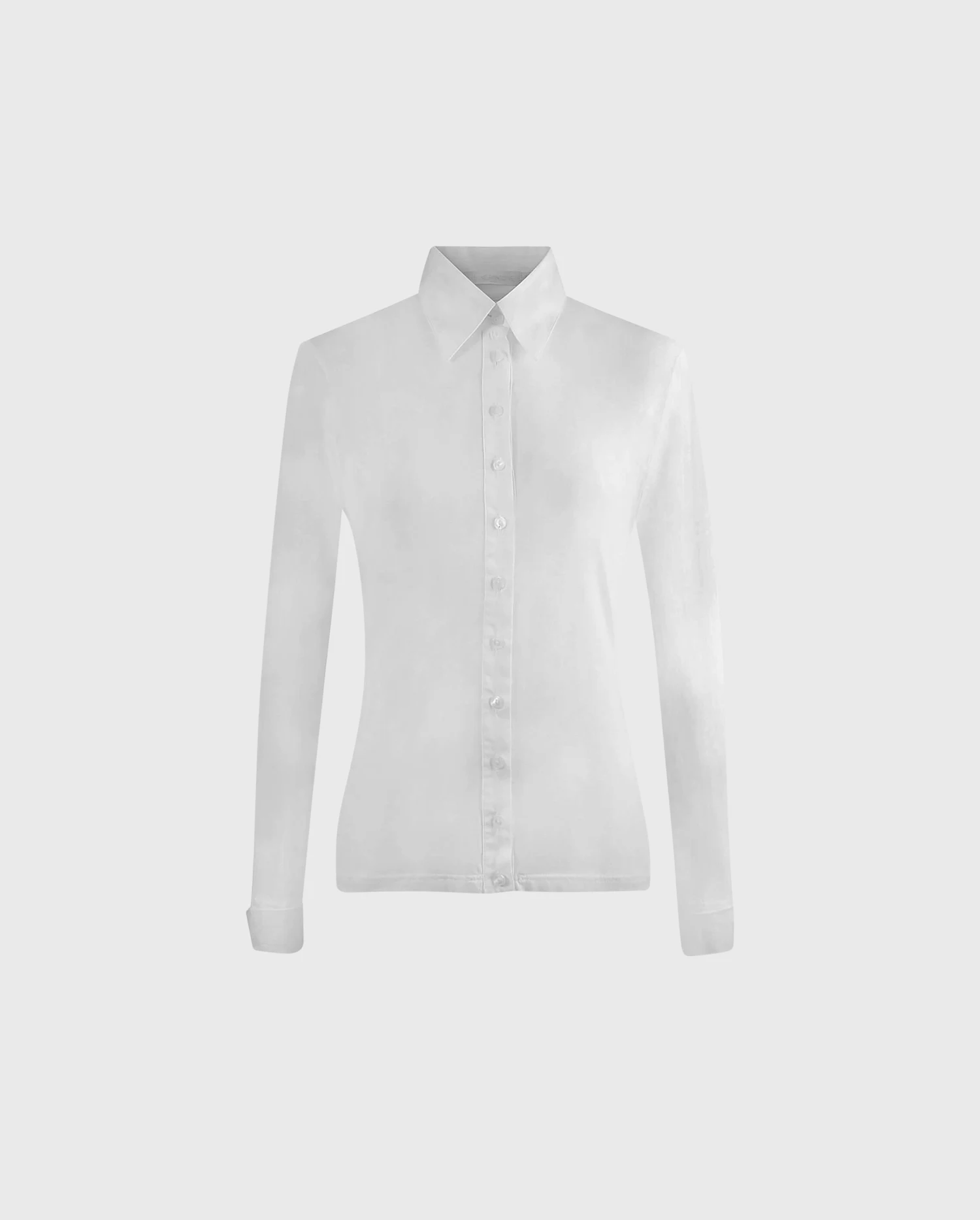 Discover The NUAGE Long sleeve white jersey shirt with contrasting white collar and cuffs from ANNE FONTAINE