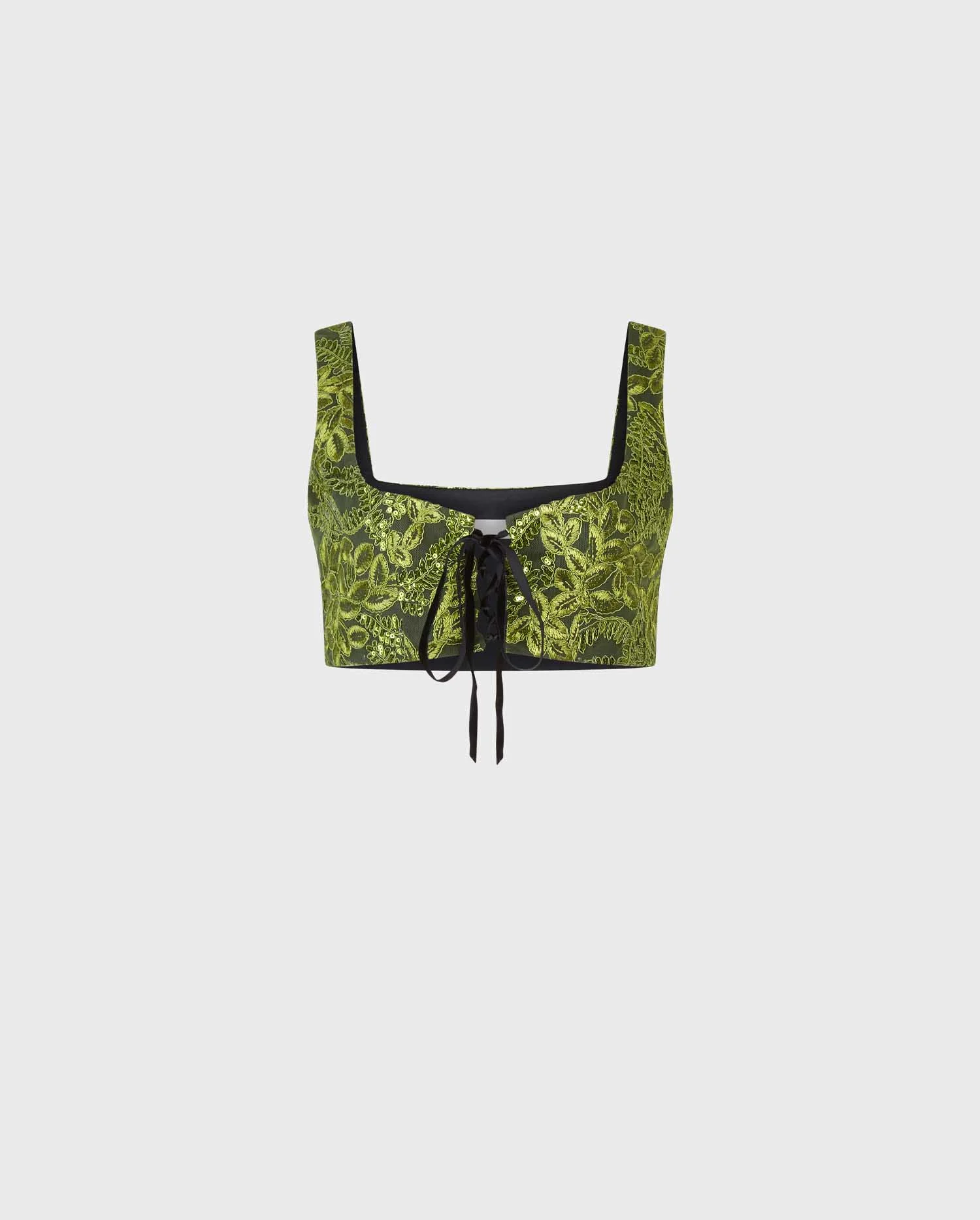 Discover the PASSION Green embroidered sequin corset top with black Velvet ribbon from ANNE FONTAINE