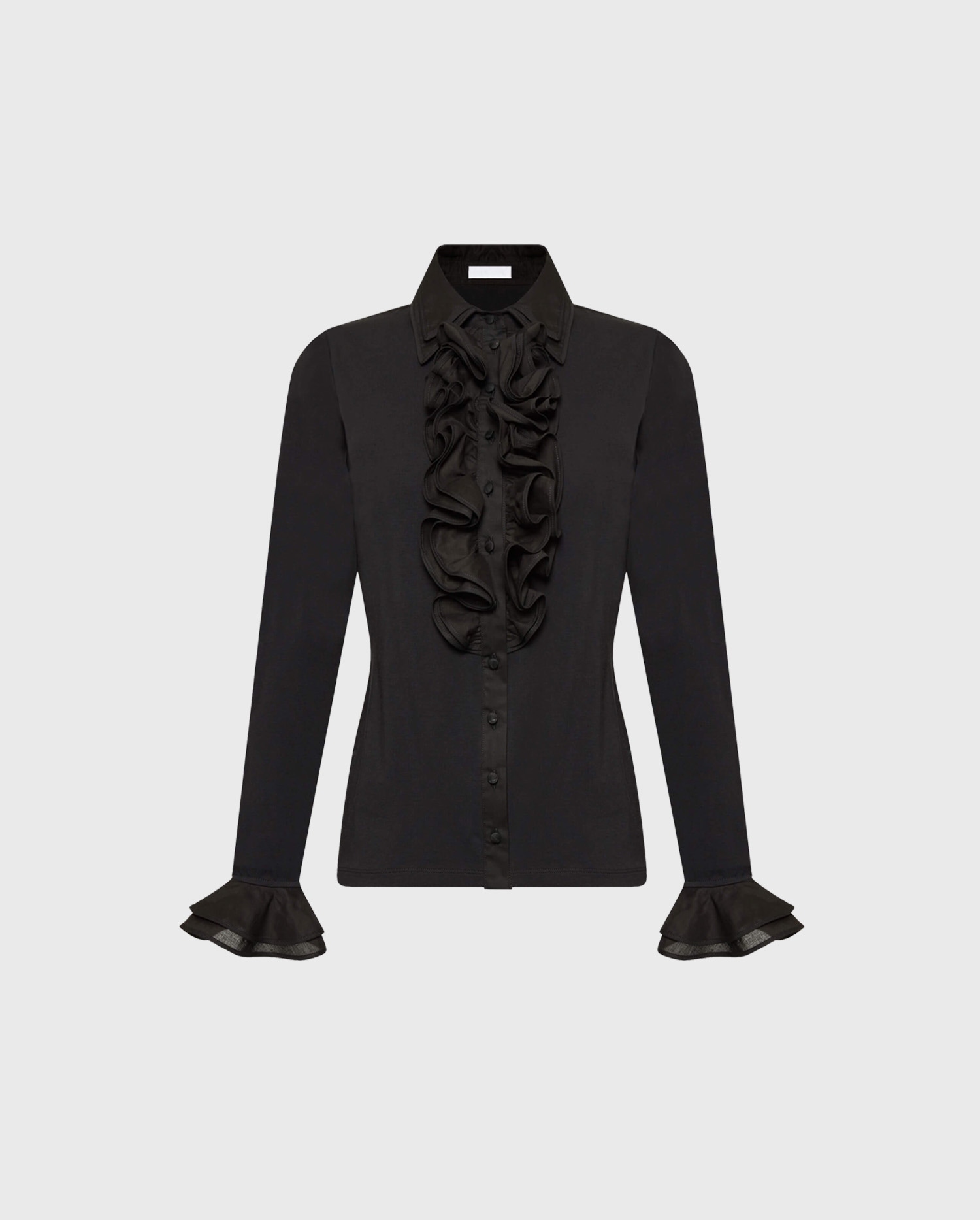 Discover the PATSY Black double collar and ruffle pima jersey shirt from ANNE FONTAINE