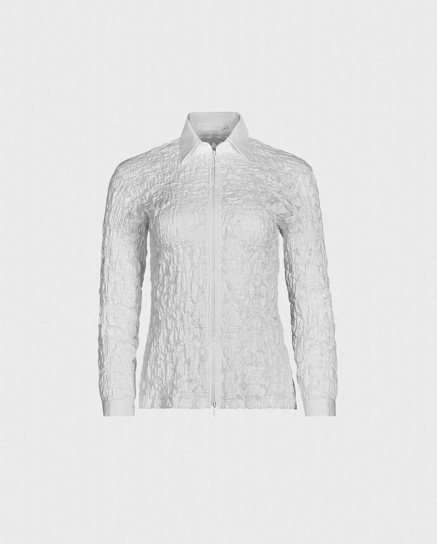 Discover The ROMAN White Long sleeve lace shirt with point collar and hidden double zipper from ANNE FONTAINE
