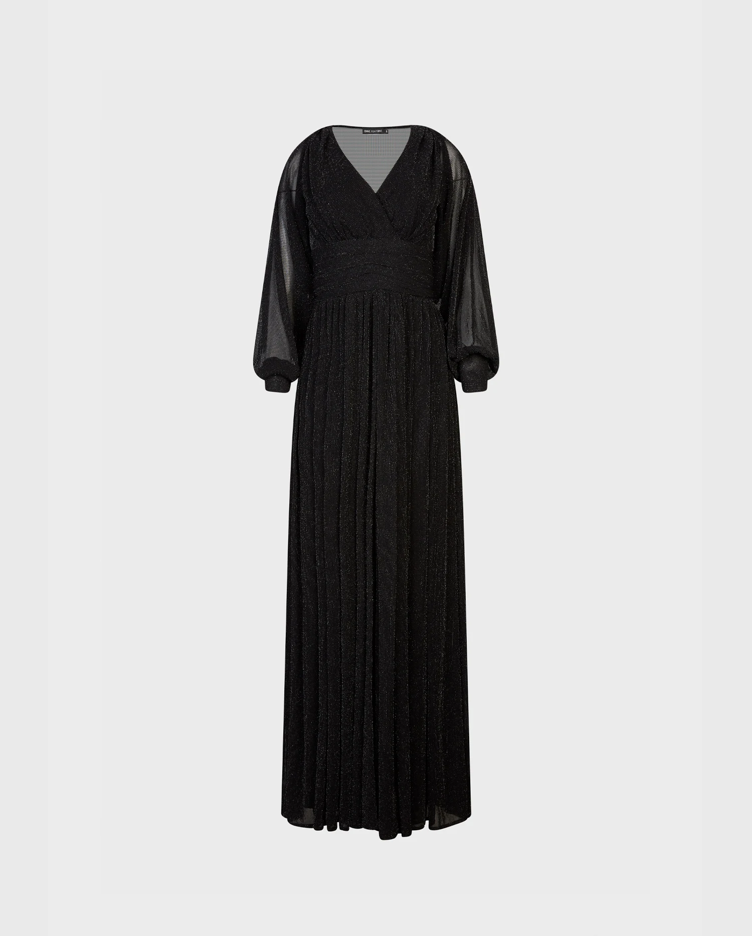 Discover the ROMANCE Black Long gown with a silver metallic thread throughout and cropped bolero from ANNE FONTAINE