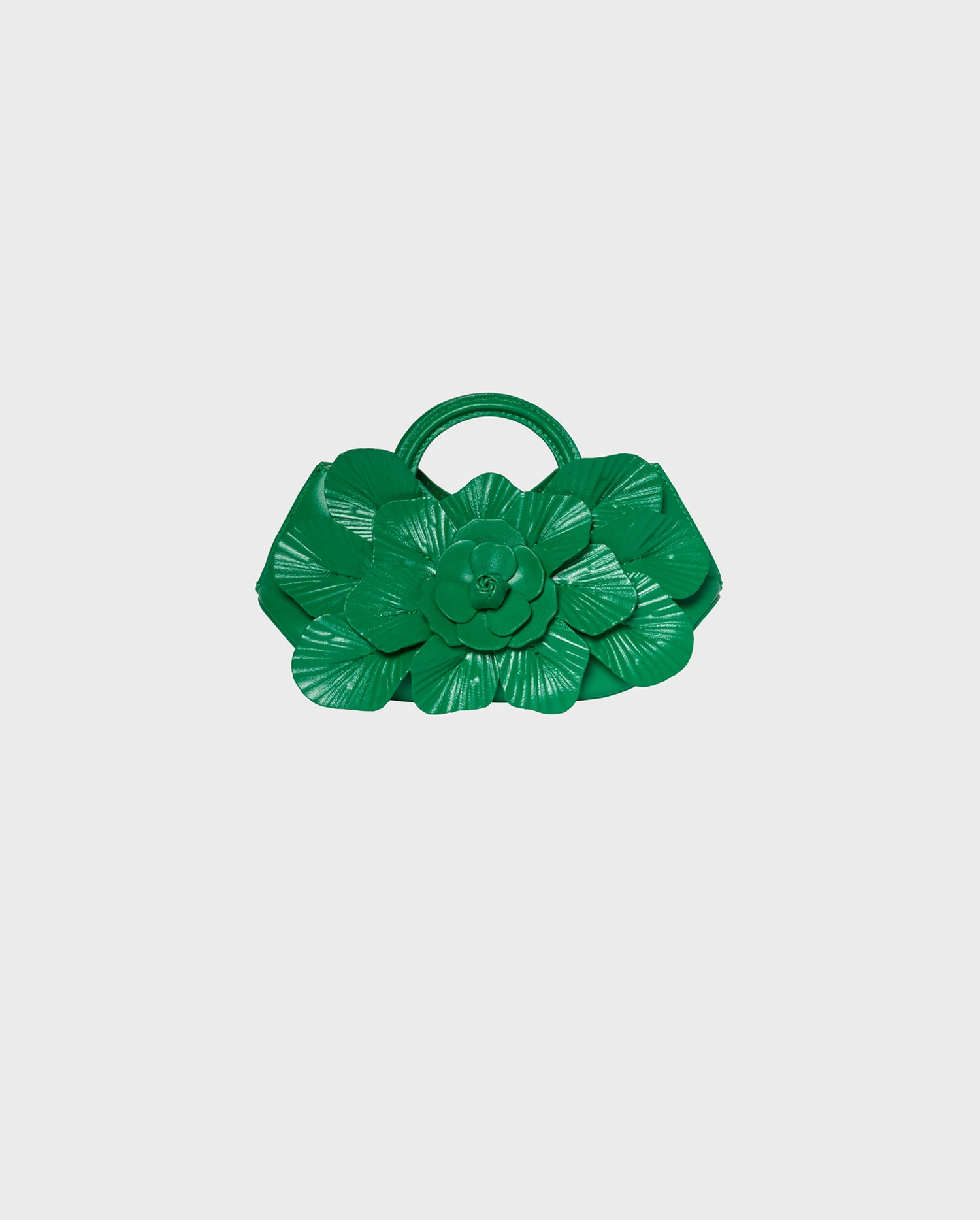 Discover The SCARLETT Signature leather mini floral handbag in Emerald green