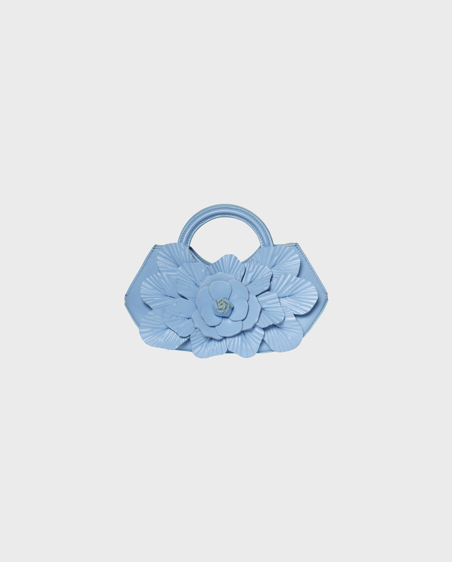 Discover The SCARLETT Signature leather mini floral handbag in riviera blue from ANNE FONTAINE
