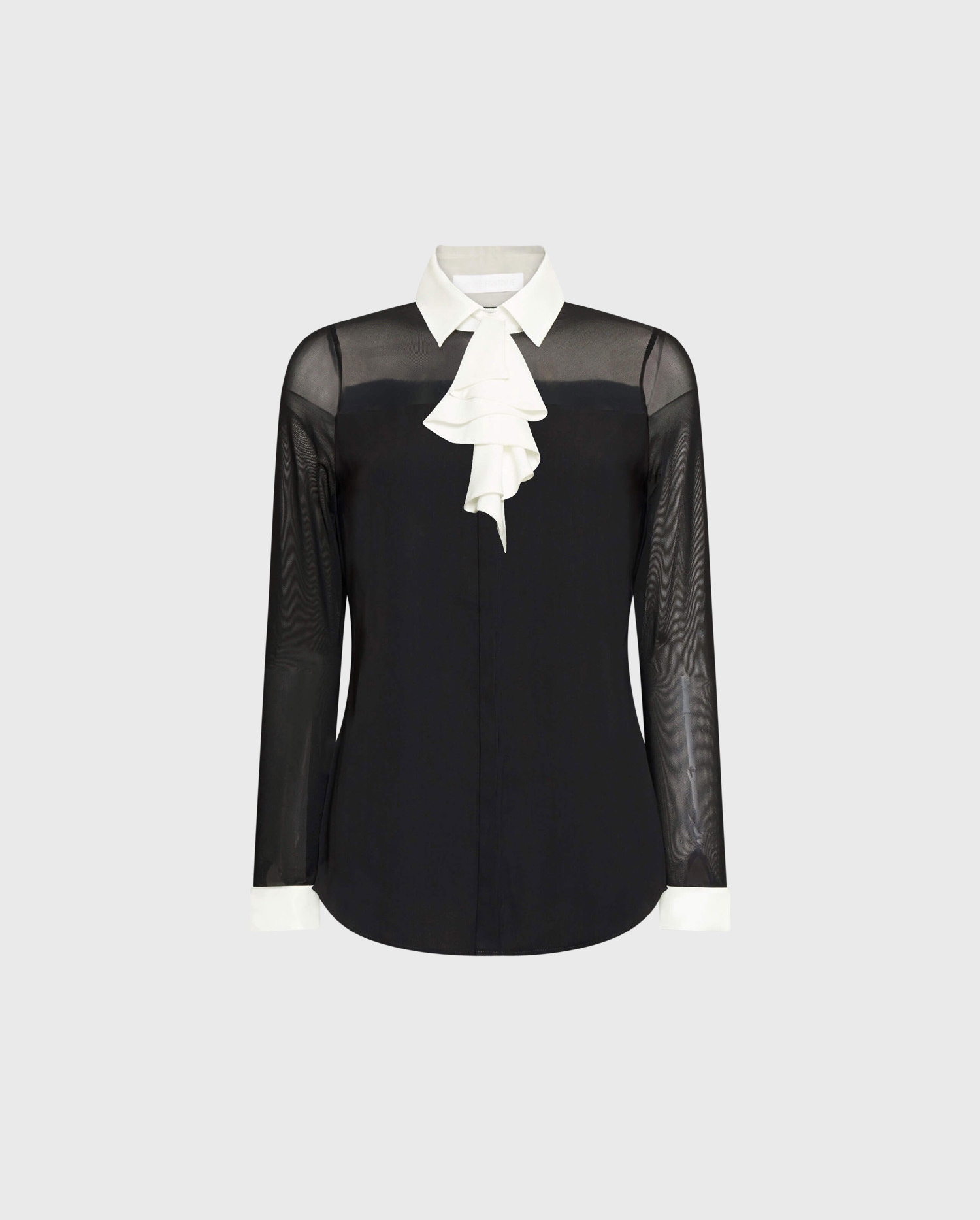 Discover the SHERYL Sheer sleeve blouse with removable ruffle