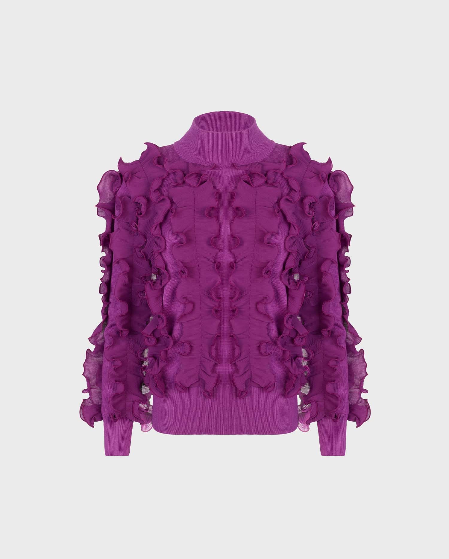 Discover the SIDALINE Long sleeve knitted sweater with pleated ruffles in purple from ANNE FONTAINE
