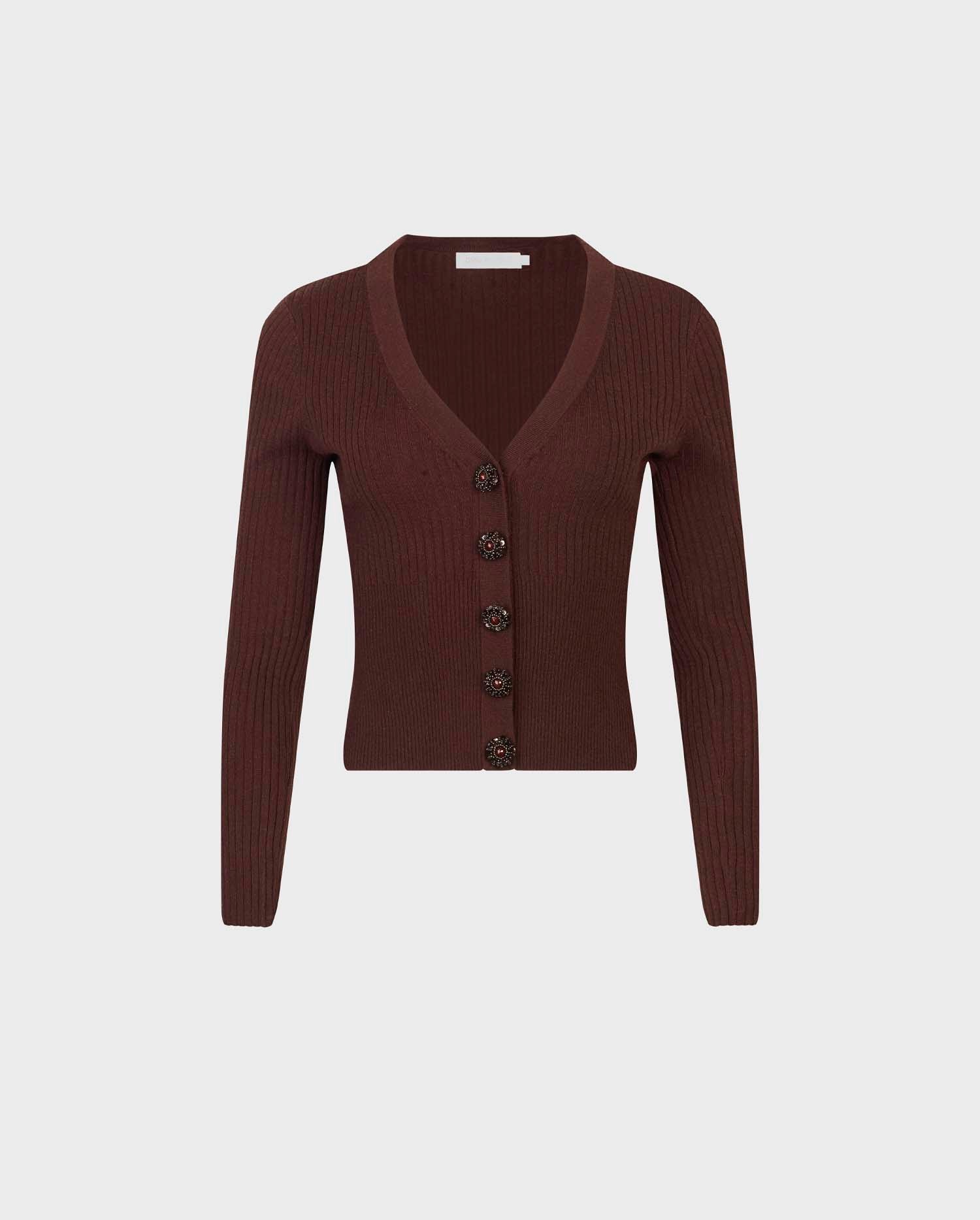 Discover the SOLFEGE Long sleeve brown v-neck cardigan from ANNE FONTAINE