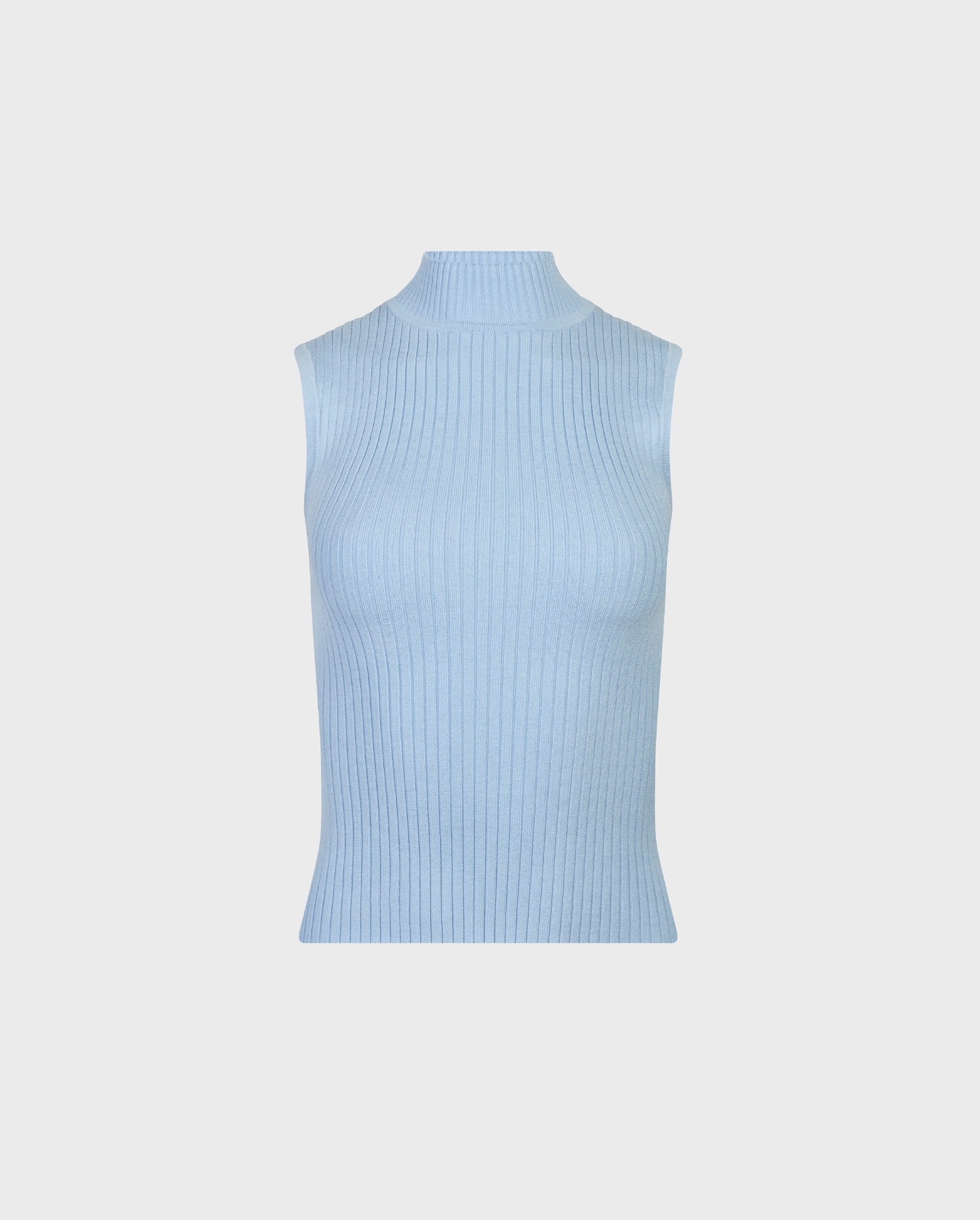 Discover The SOLO Sleeveless light blue ribbed mockneck knit from ANNE FONTAINE