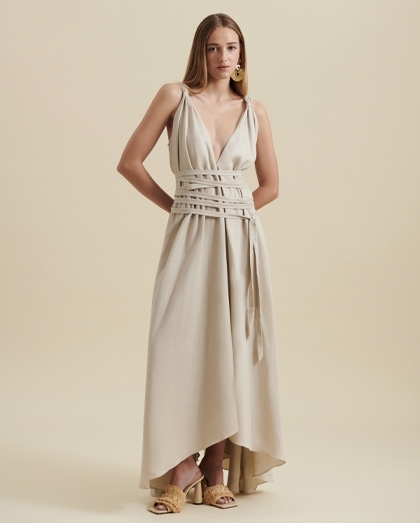 Shop the RHUNE asymmetric handkerchief hem linen dress from ANNE FONTAINE