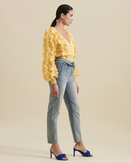 Shop the long sleeve ruffle covered cardigan in mimosa yellow from ANNE FONTAINE