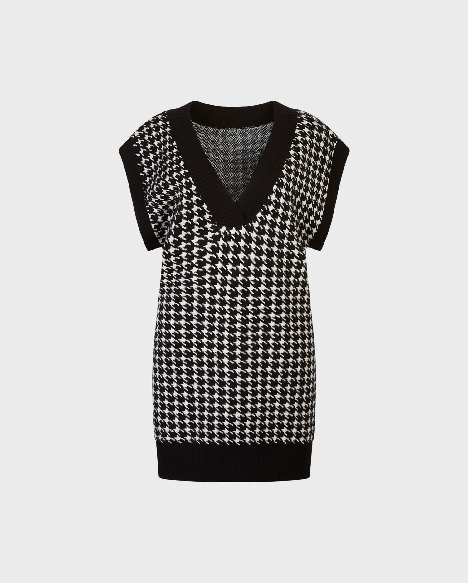Discover the STENDHAL Knit v-neck tunic sweater in houndstooth print from ANNE FONTAINE