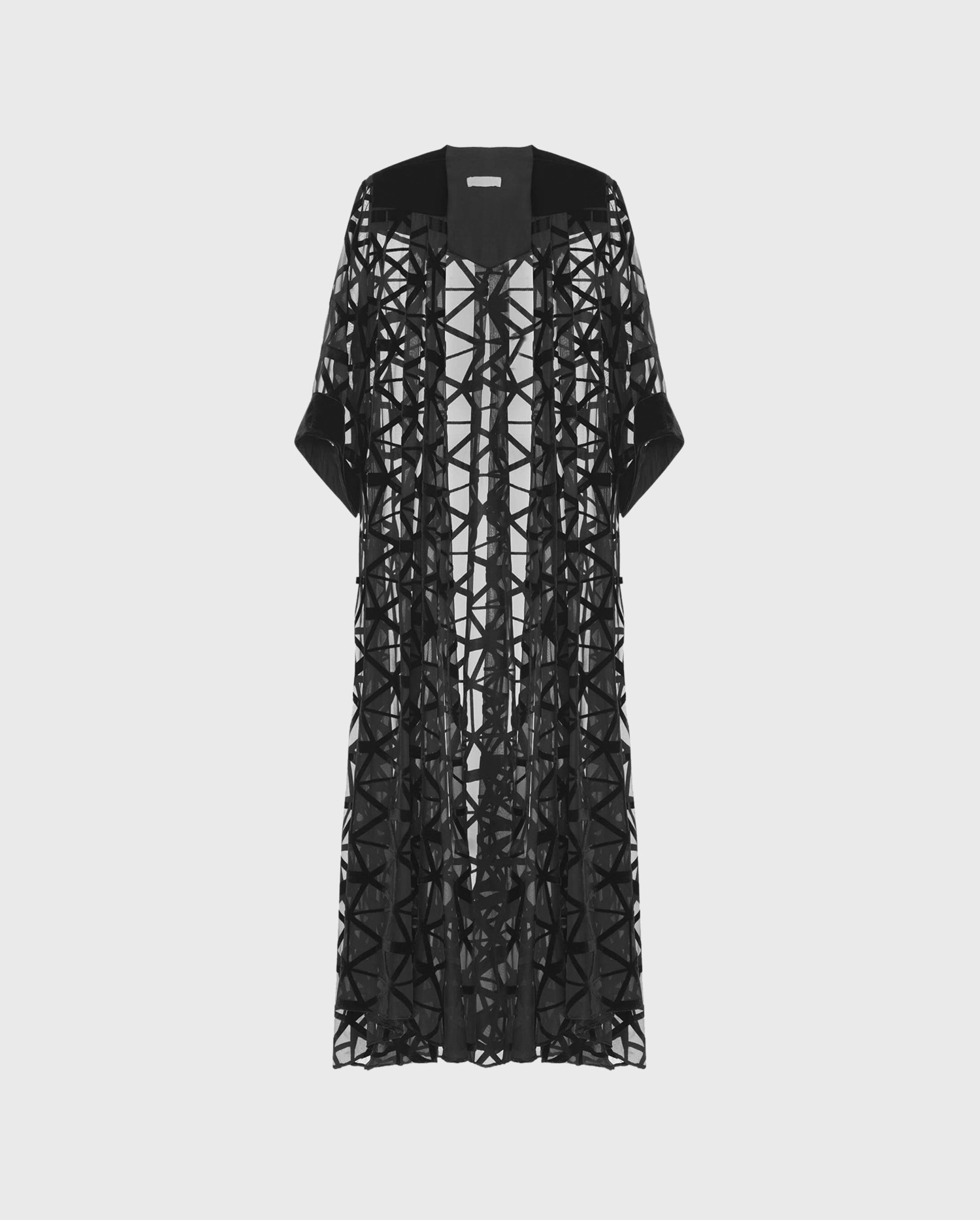 Disocver the SULWEN Black Long duster with geometric devoré patterns from ANNE FONTAINE