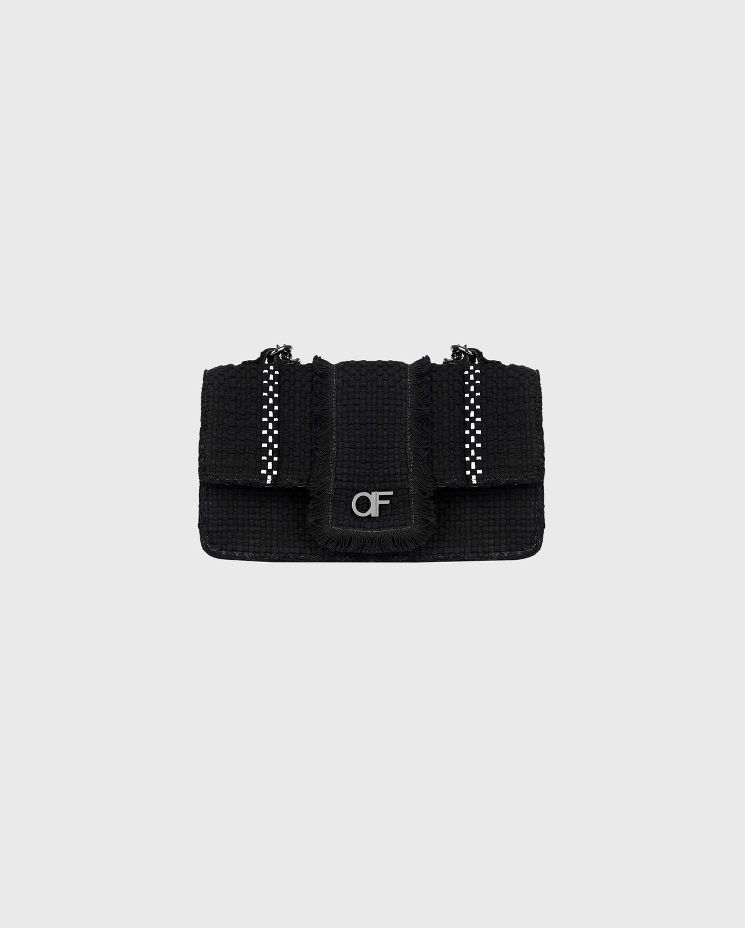 Discover the TRUDY Handcrafted Woven Bag With a Gunmetal Chain Strap