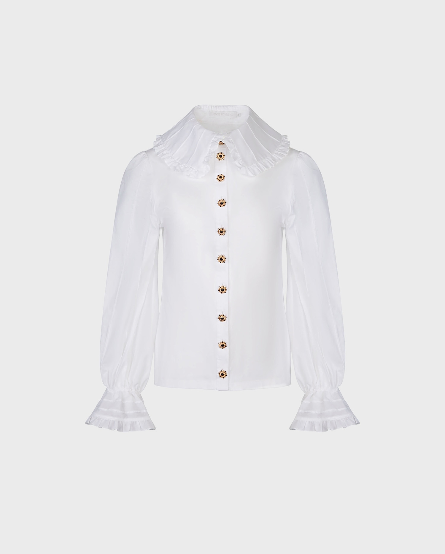 Discover the VENISE White exaggerated collar shirt with ruffle sleeves and black necktie from ANNE FONTAINE