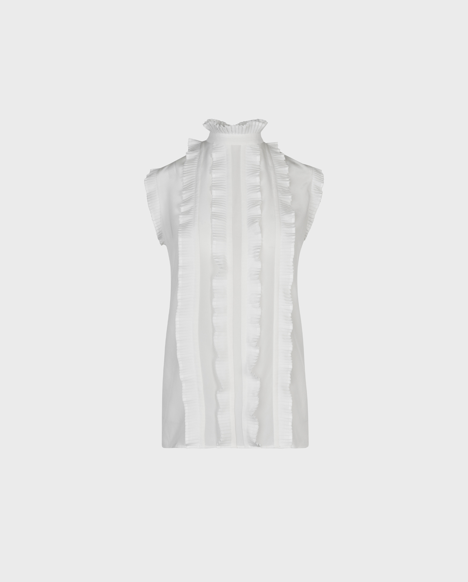 Discover The VINNY Cap Sleeve White Silk Blouse With Accordion Pleating From ANNE FONTAINE